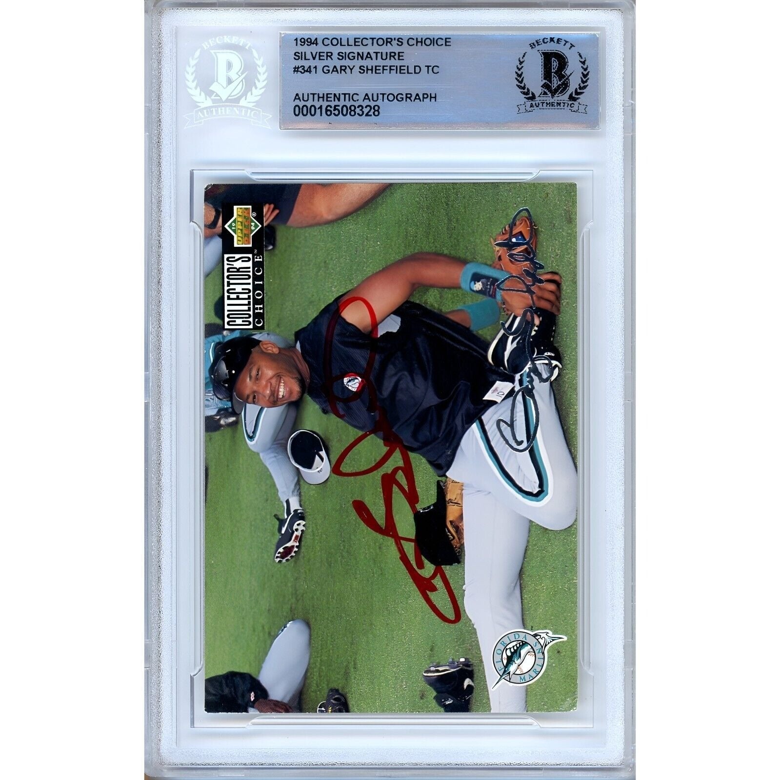 Gary Sheffield Miami Marlins signed trading card – signature close-up – Beckett COA