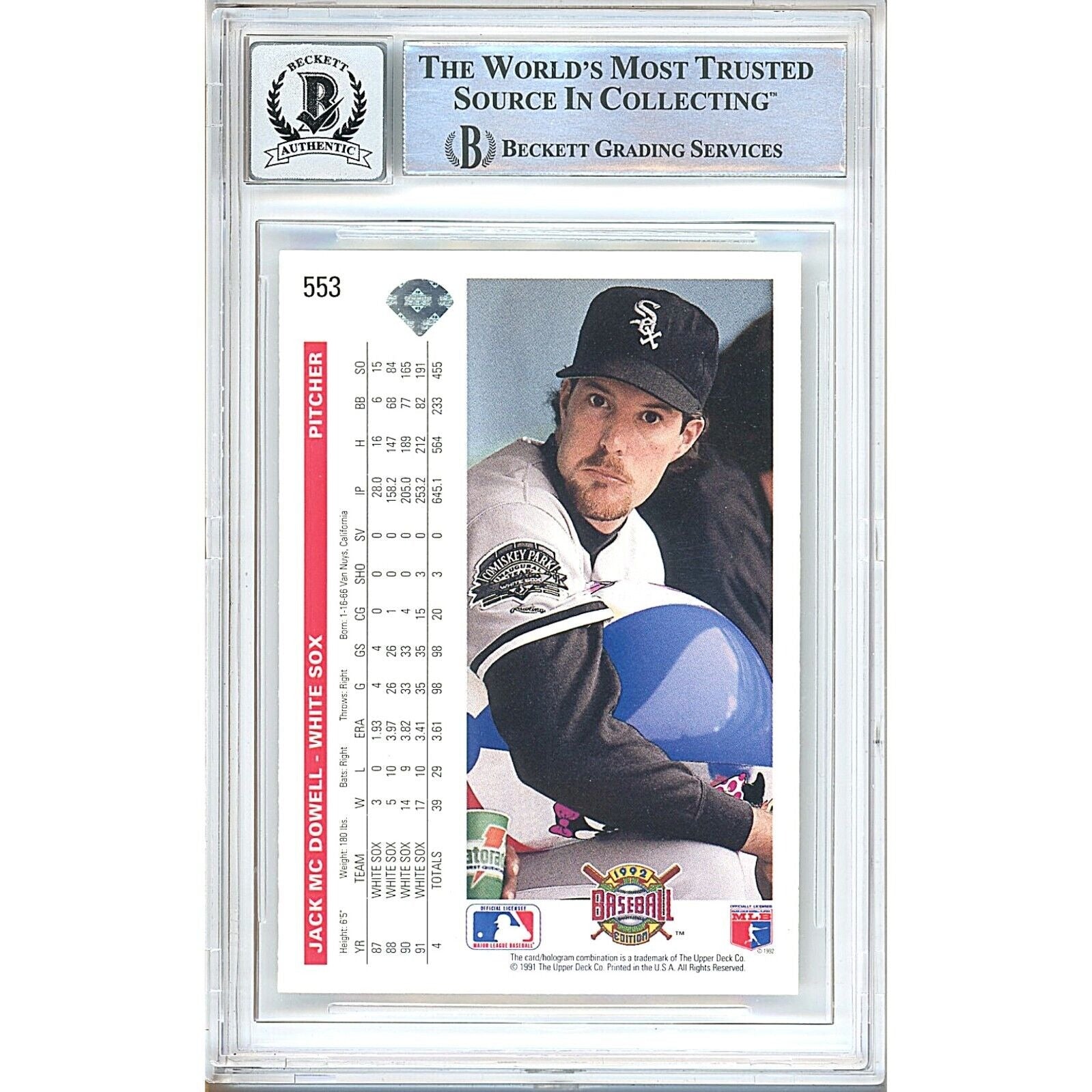 Jack McDowell Chicago White Sox signed trading card – signature close-up – Beckett COA