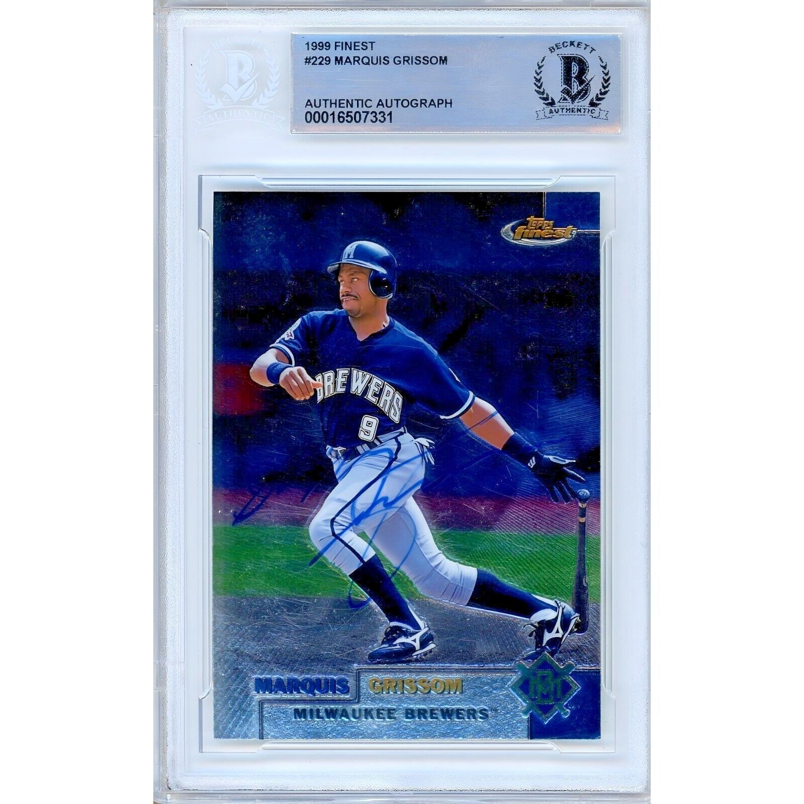 Marquis Grissom Milwaukee Brewers autographed trading card – full view – Beckett COA