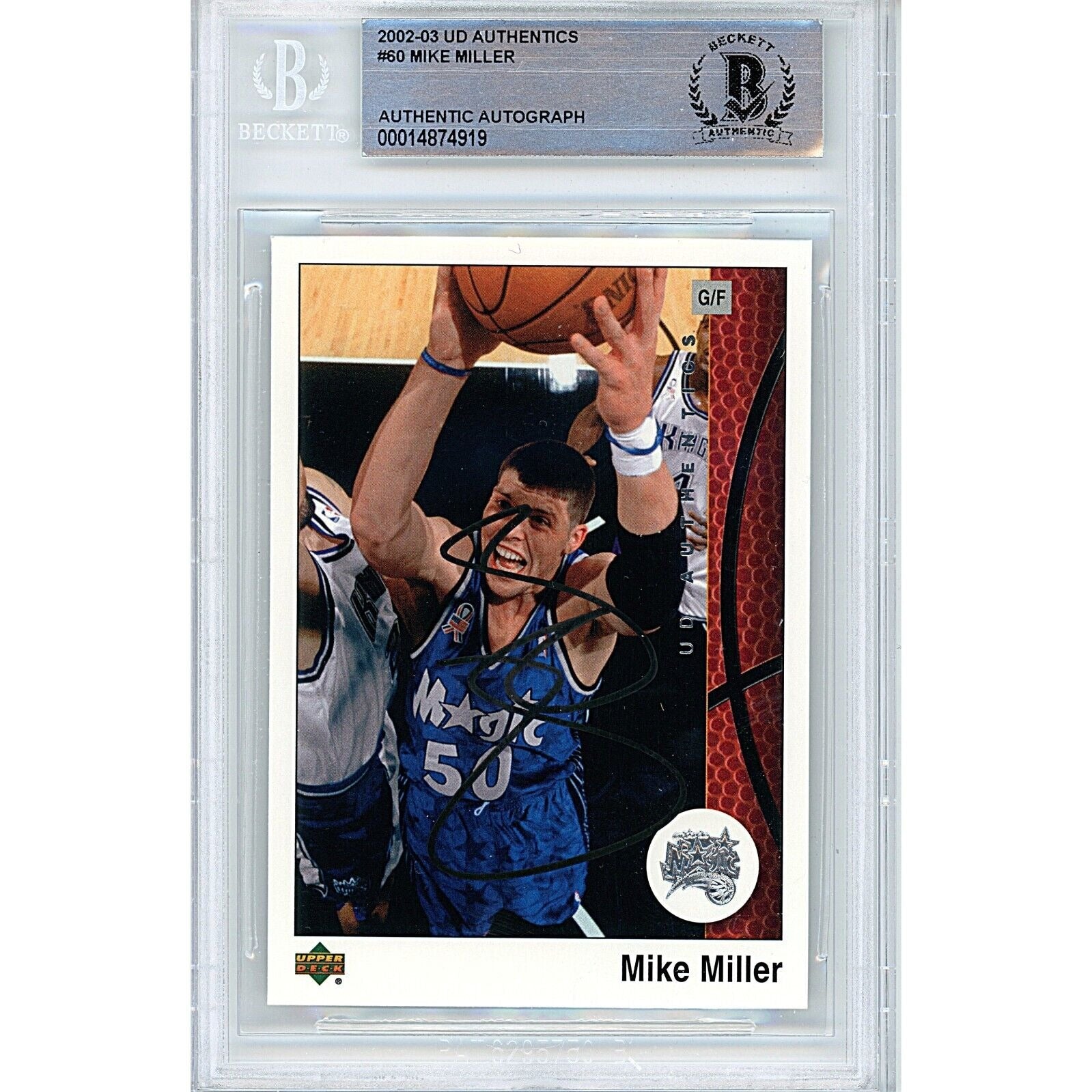 Mike Miller Orlando Magic autographed trading card – full view – Beckett COA