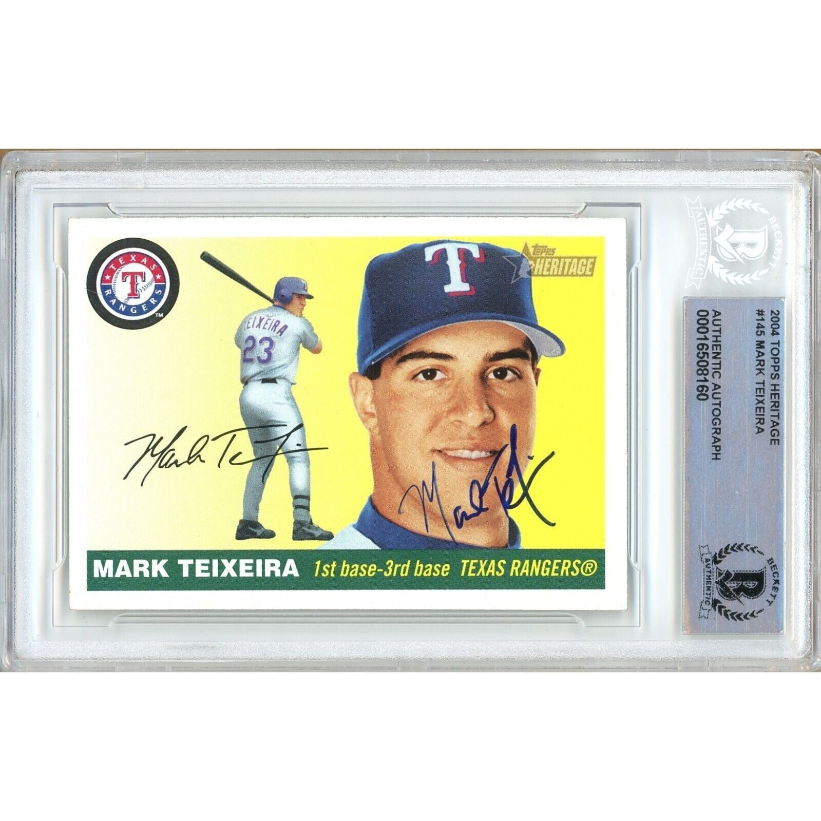 Mark Teixeira Texas Rangers autographed trading card – full view – Beckett COA
