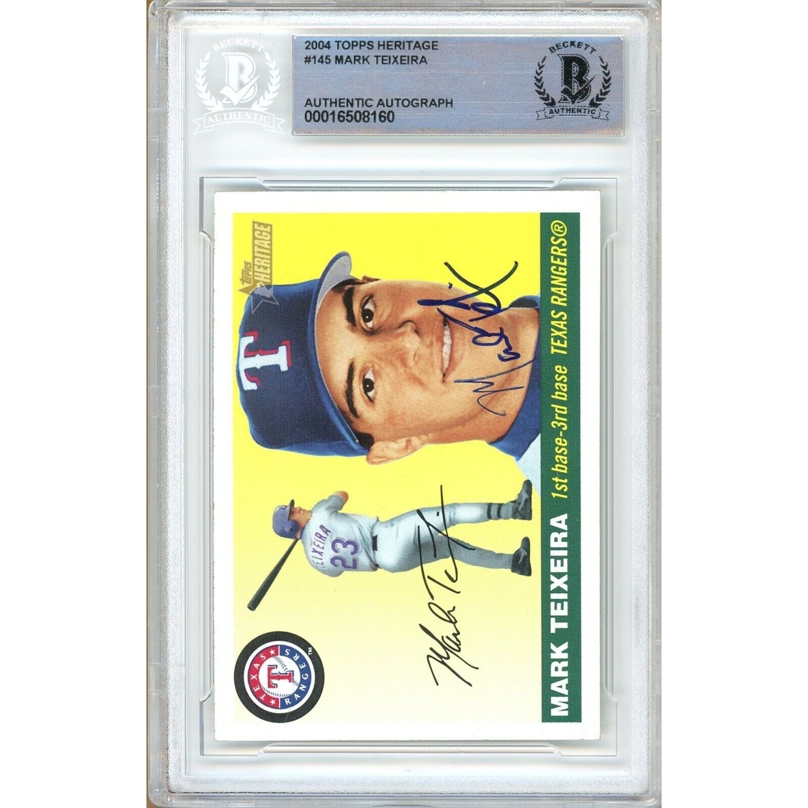 Mark Teixeira Texas Rangers signed trading card – signature close-up – Beckett COA