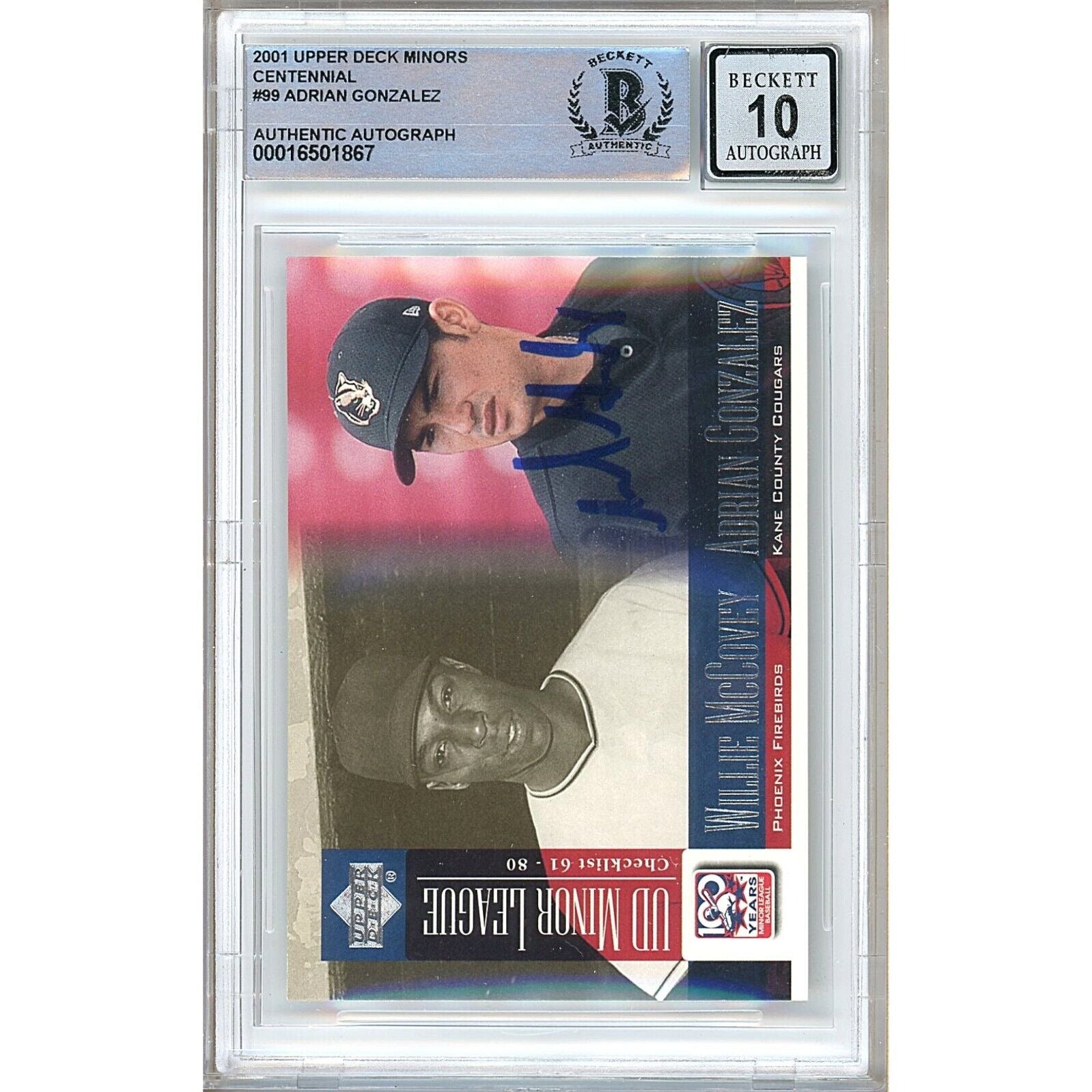 Adrian Gonzalez Upper Deck Minors Centennial Signed Trading Card Beckett BGS