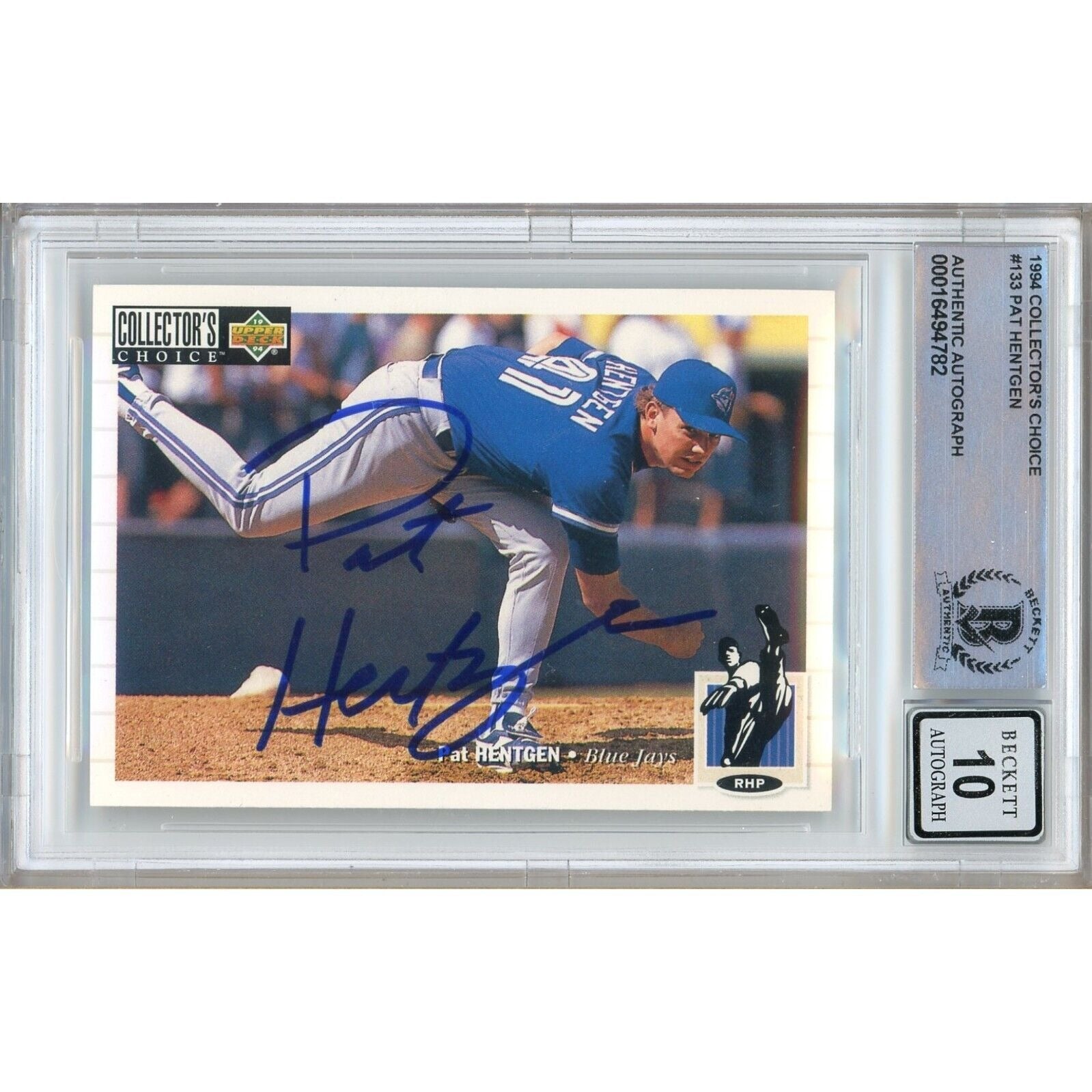 Pat Hentgen Toronto Blue Jays autographed trading card – full view – Beckett COA