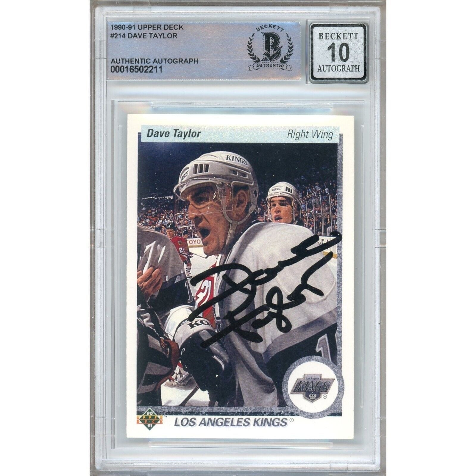 1990 Upper Deck #214 Dave Taylor Los Angeles Kings Autographed Trading Card – Beckett BAS
