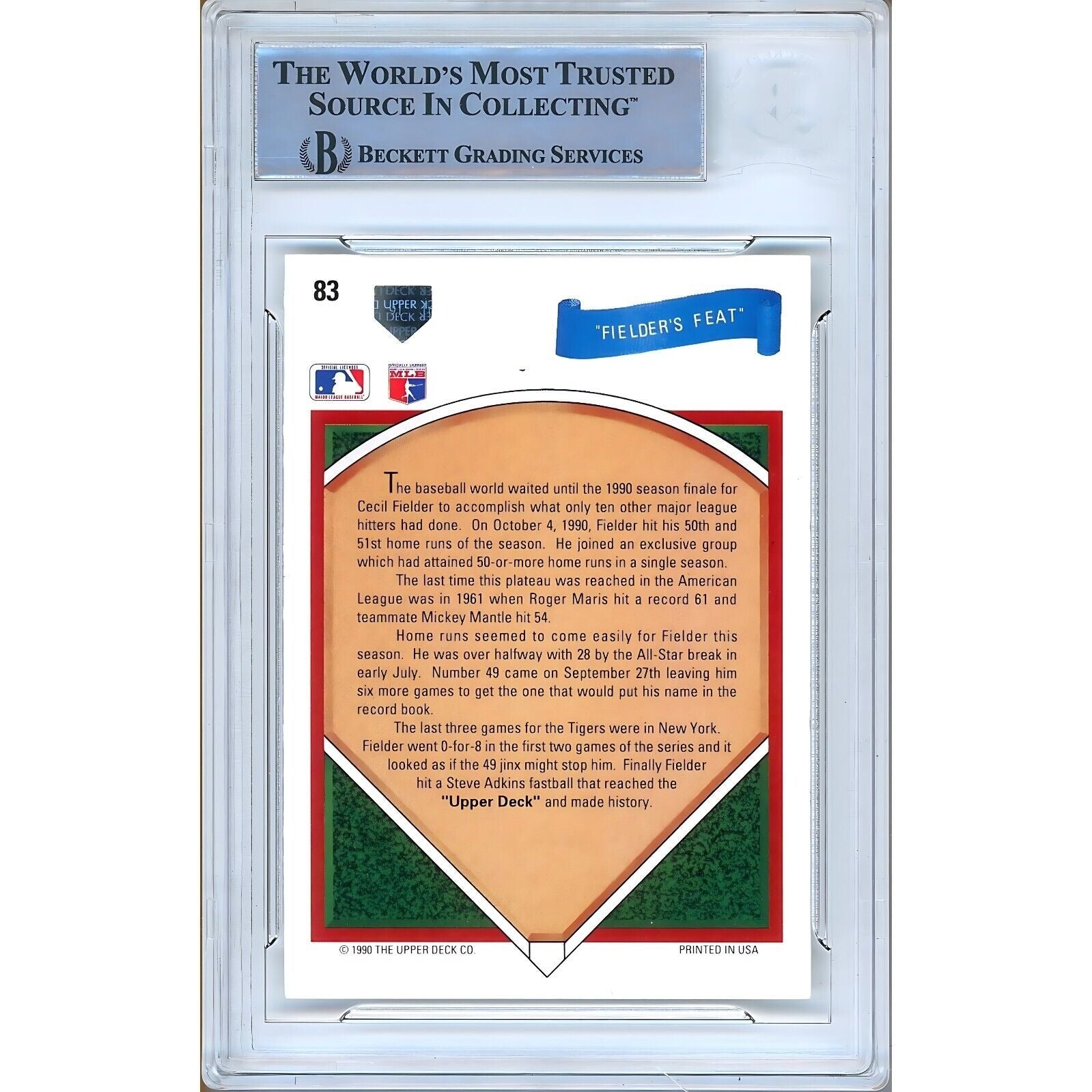 1991 Upper Deck Cecil Fielder Detroit Tigers Autograph Trading Card – Beckett BAS