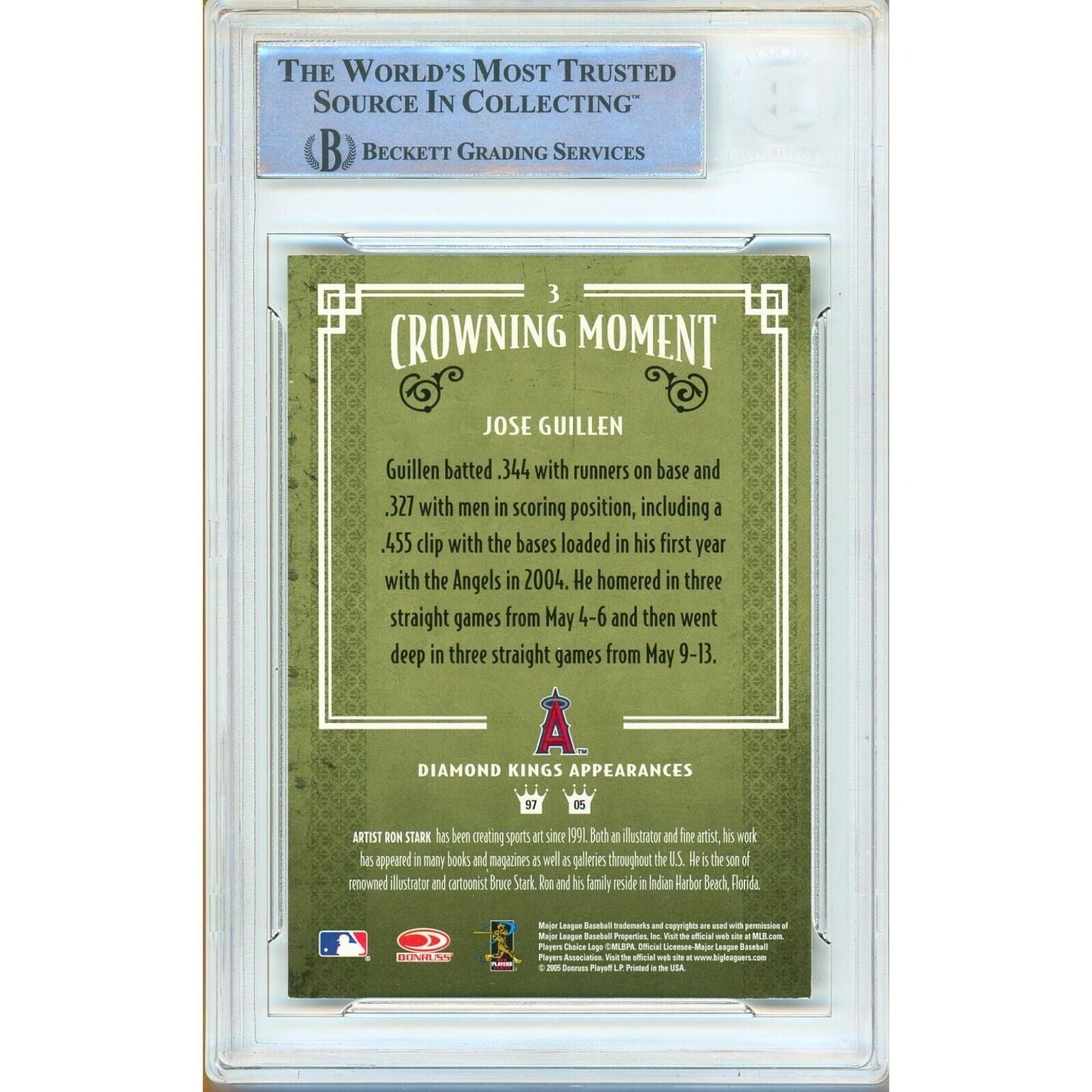 Jose Guillen Donruss Diamond Kings Signed Trading Card Beckett BAS