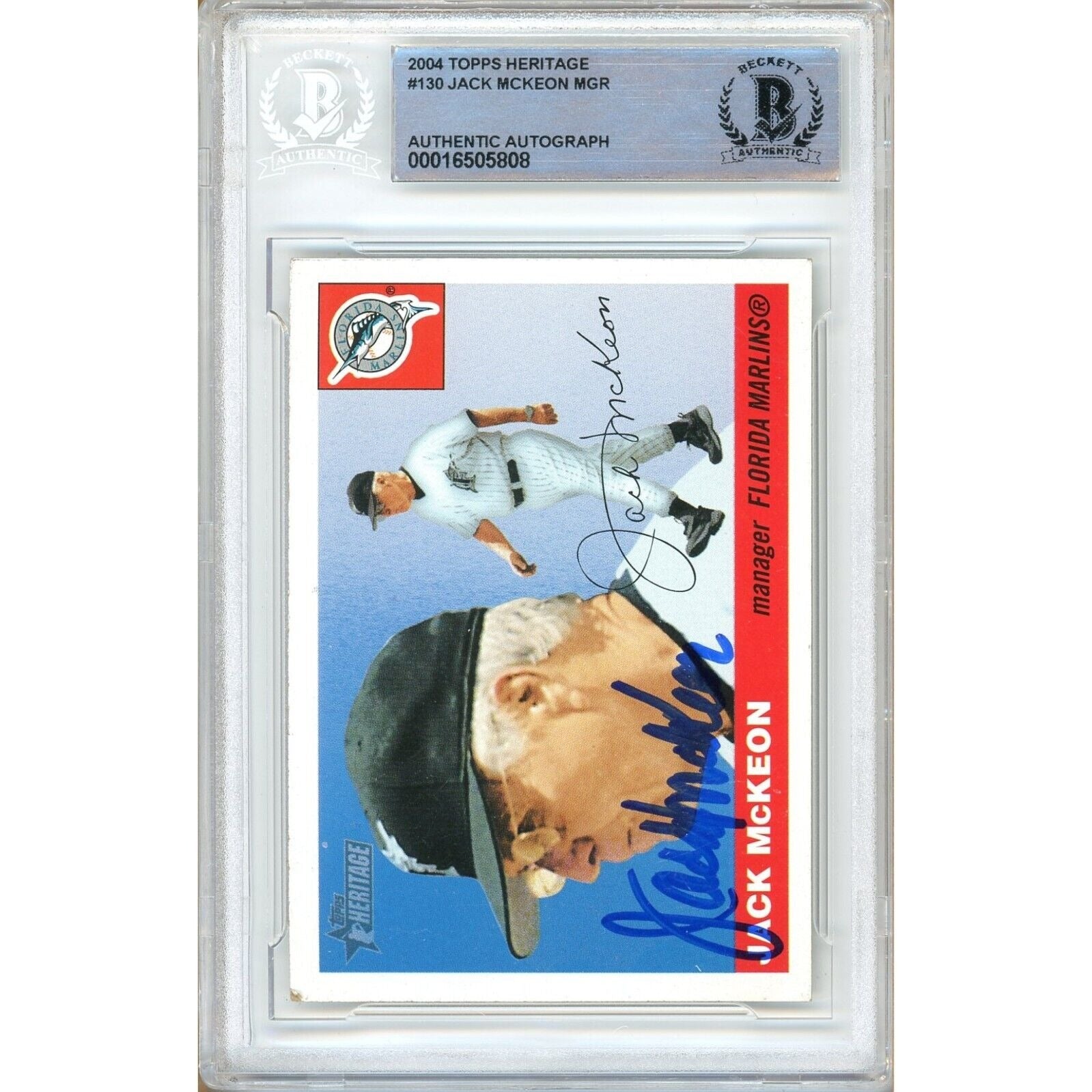 Jack McKeon Miami Marlins signed trading card – signature close-up – Beckett COA