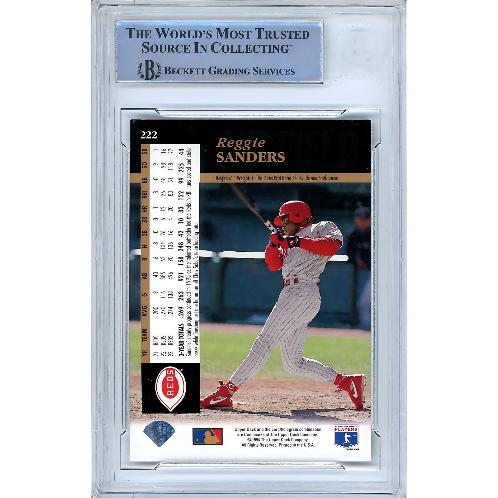 Reggie Sanders Cincinnati Reds auto trading card – authentication sticker – Beckett COA