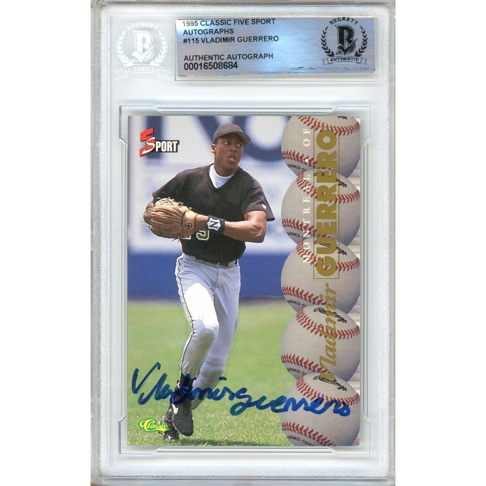 Vladimir Guerrero Montreal Expos autographed trading card – full view – Beckett COA