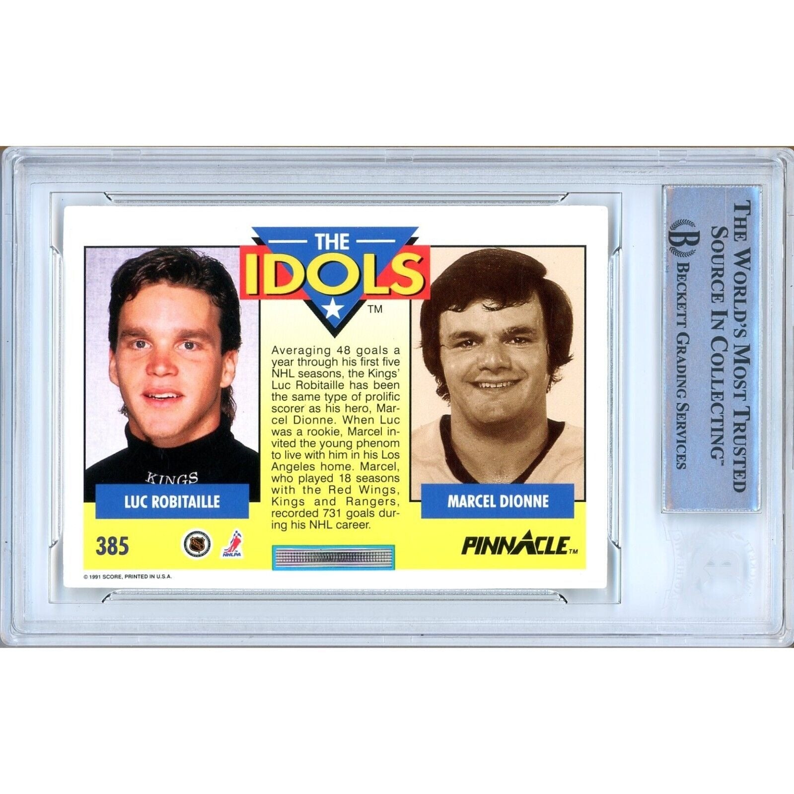 1991 Pinnacle #385 Luc Robitaille Los Angeles Kings Signed Trading Card – Beckett BAS.