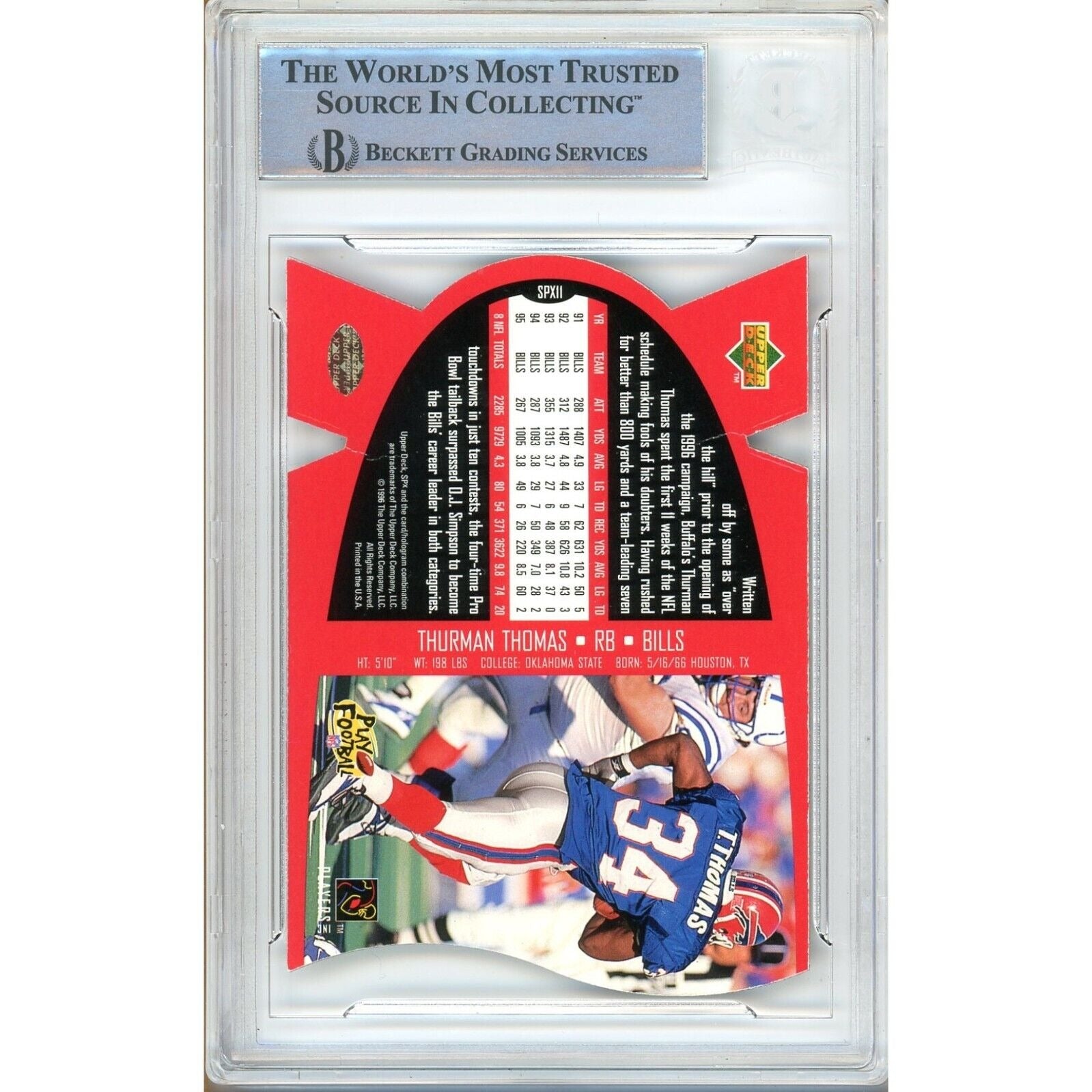 Thurman Thomas Buffalo Bills trading card autograph – angled display – Beckett COA