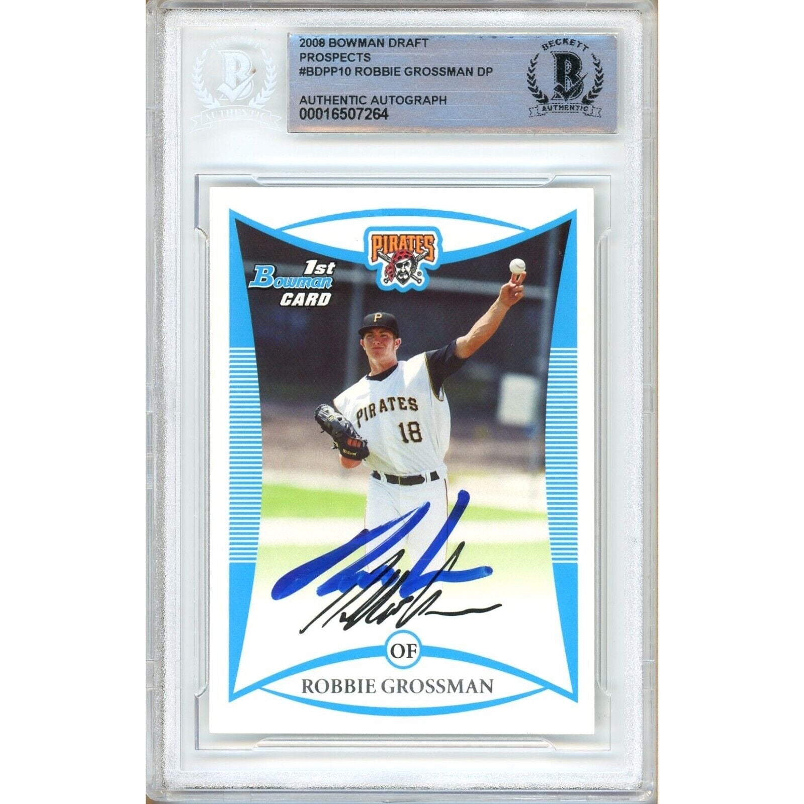 Robbie Grossman Pittsburgh Pirates autographed trading card – full view – Beckett COA