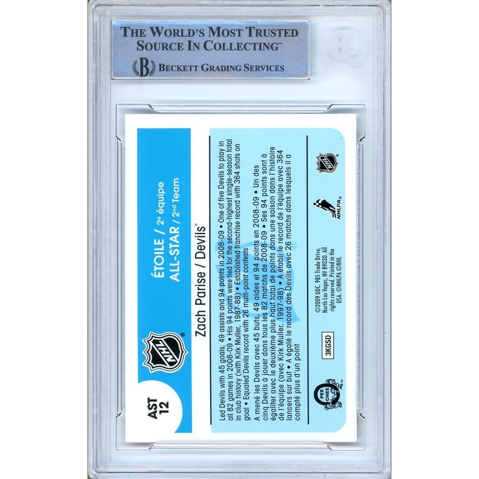 Zach Parise New Jersey Devils signed trading card – signature close-up – Beckett COA