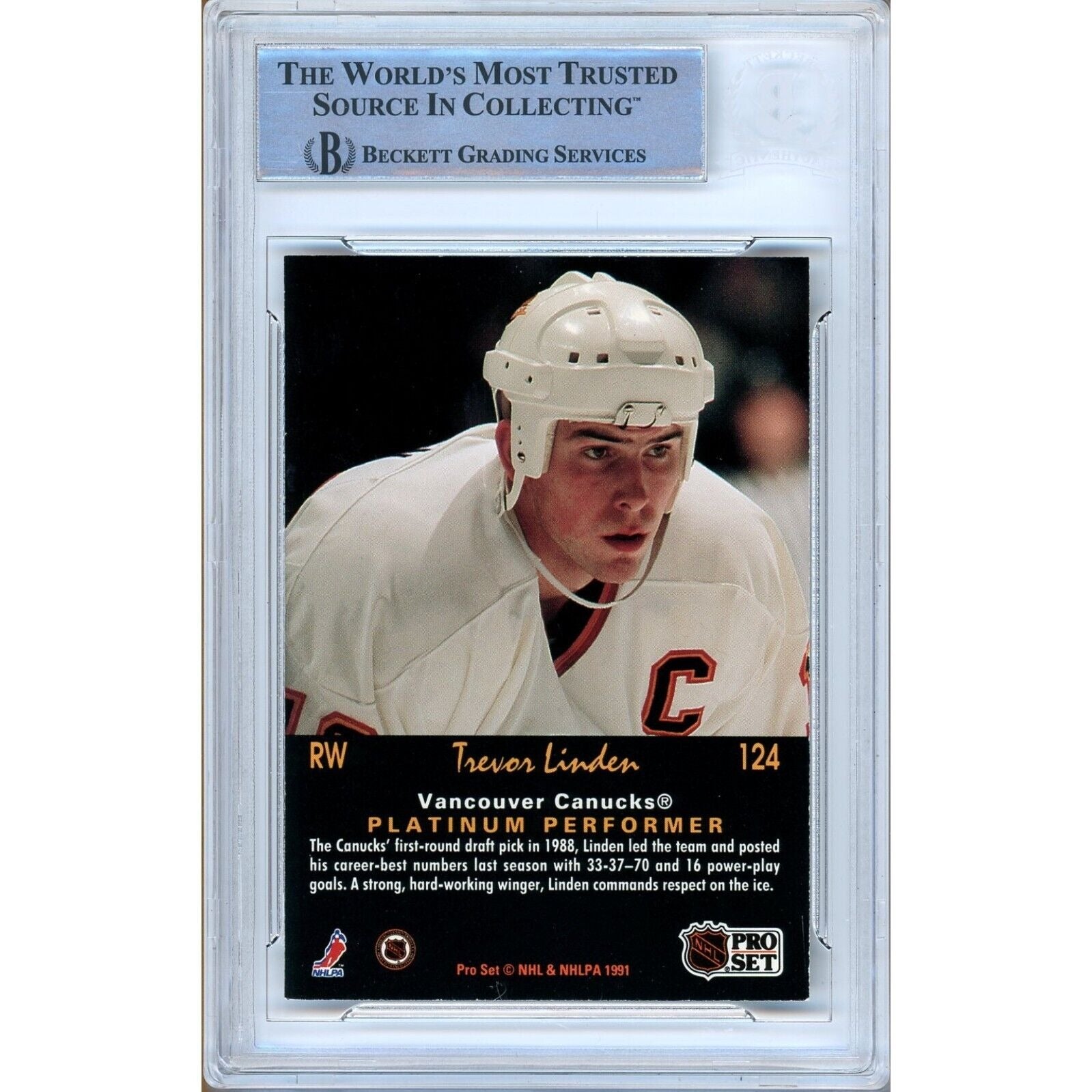 Trevor Linden Vancouver Canucks auto trading card – authentication sticker – Beckett COA