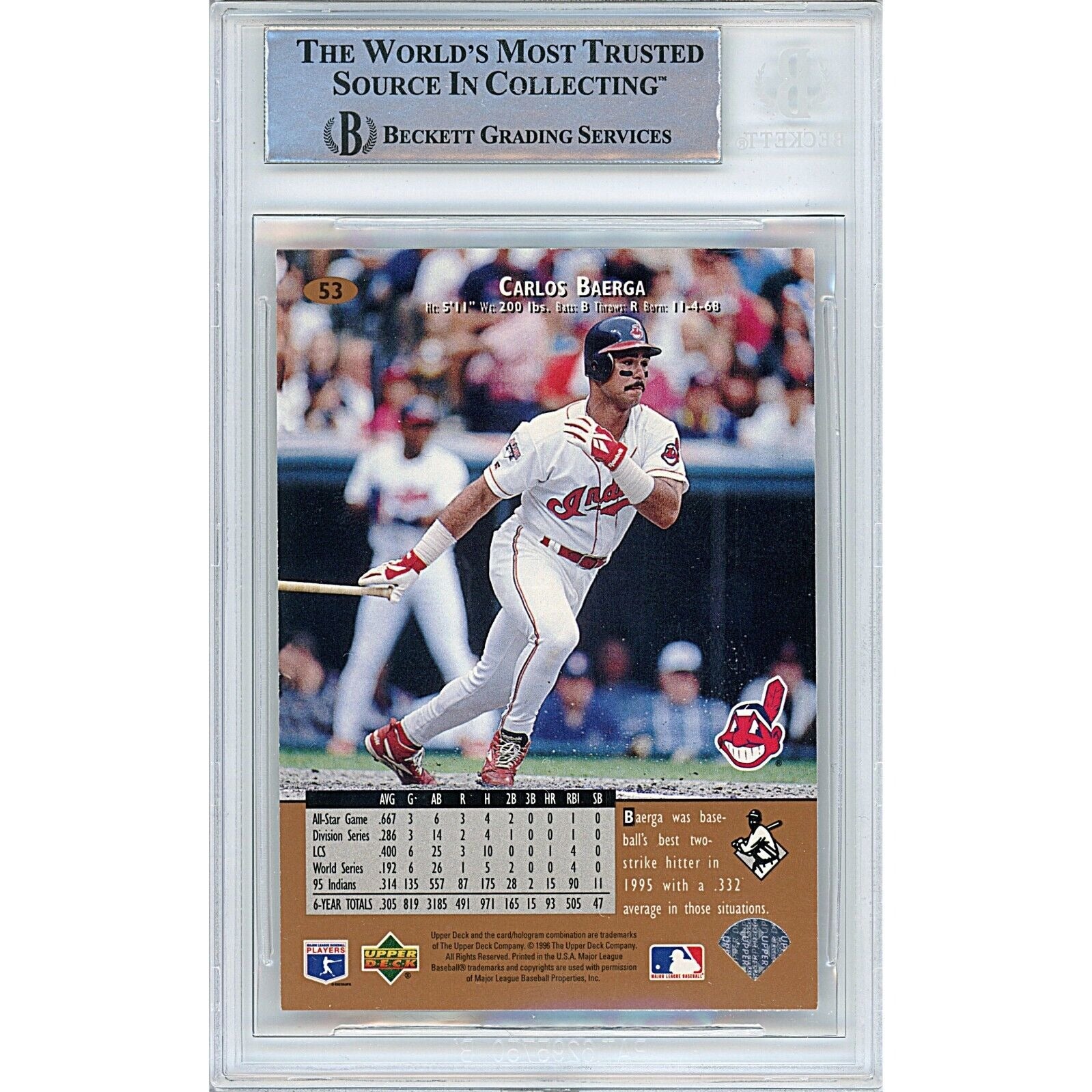 1996 Upper Deck Carlos Baerga Cleveland Indians Autograph Trading Card – Beckett BAS