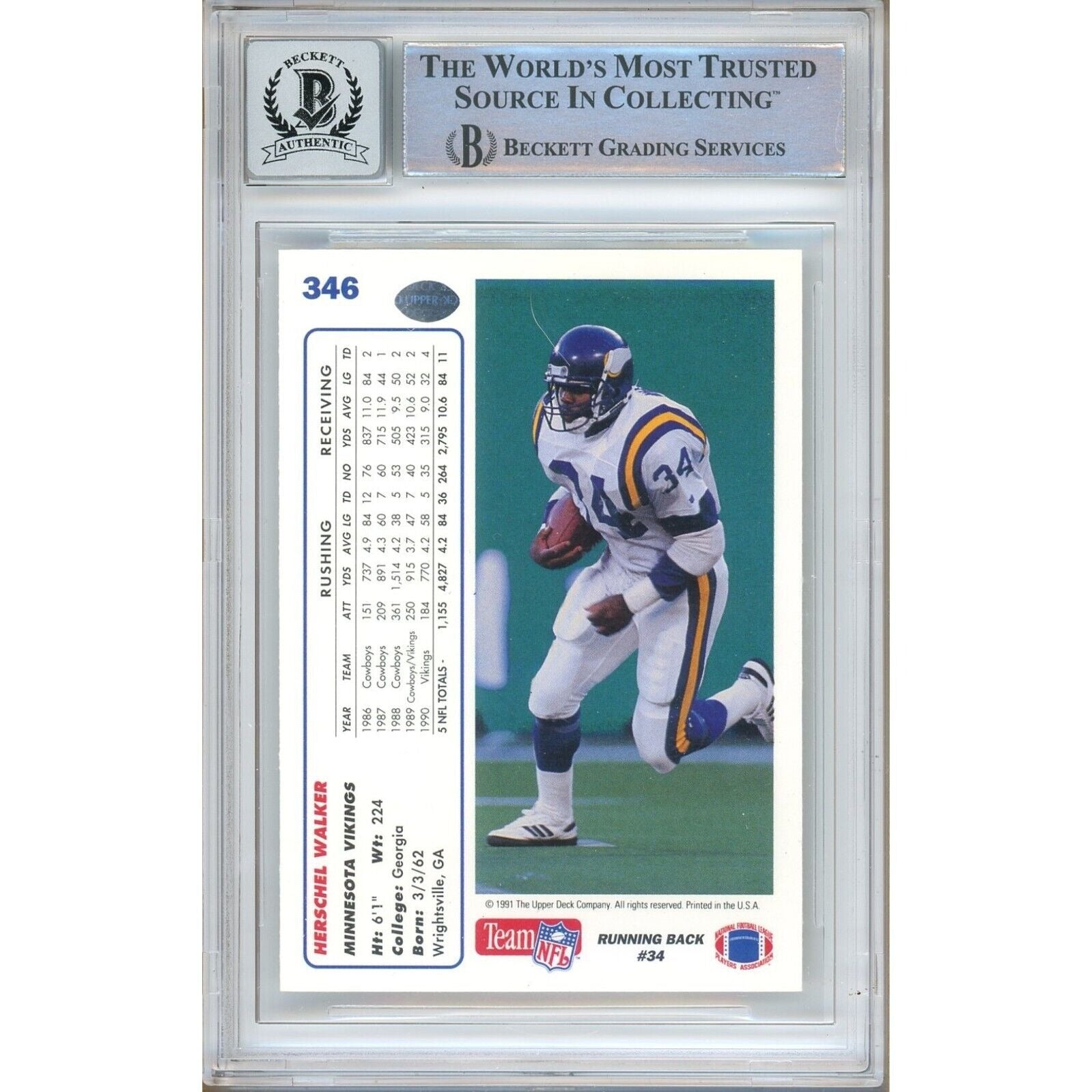 Herschel Walker Minnesota Vikings signed trading card – signature close-up – Beckett COA