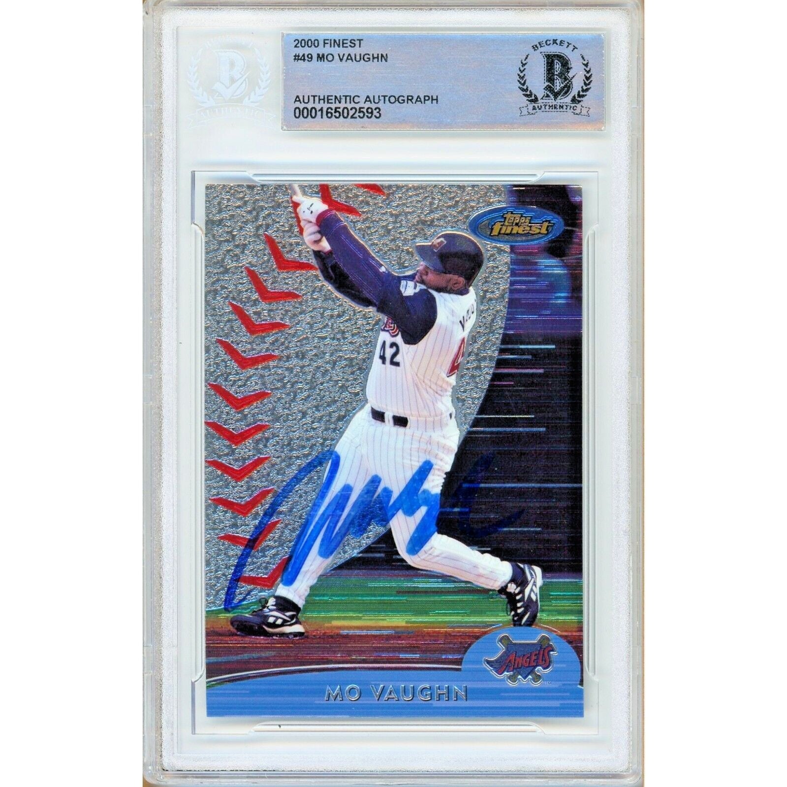 Mo Vaughn Anaheim Angels autographed trading card – full view – Beckett COA