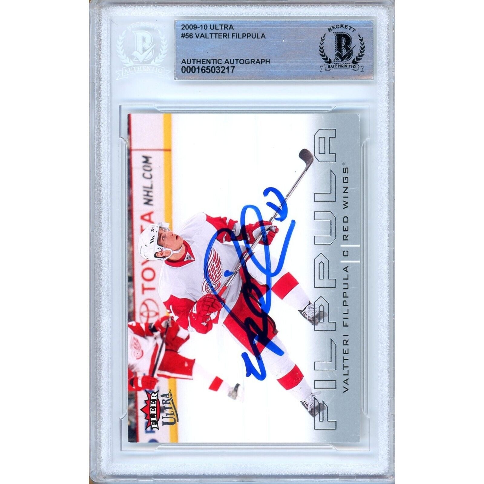 Valtteri Filppula Detroit Red Wings signed trading card – signature close-up – Beckett COA