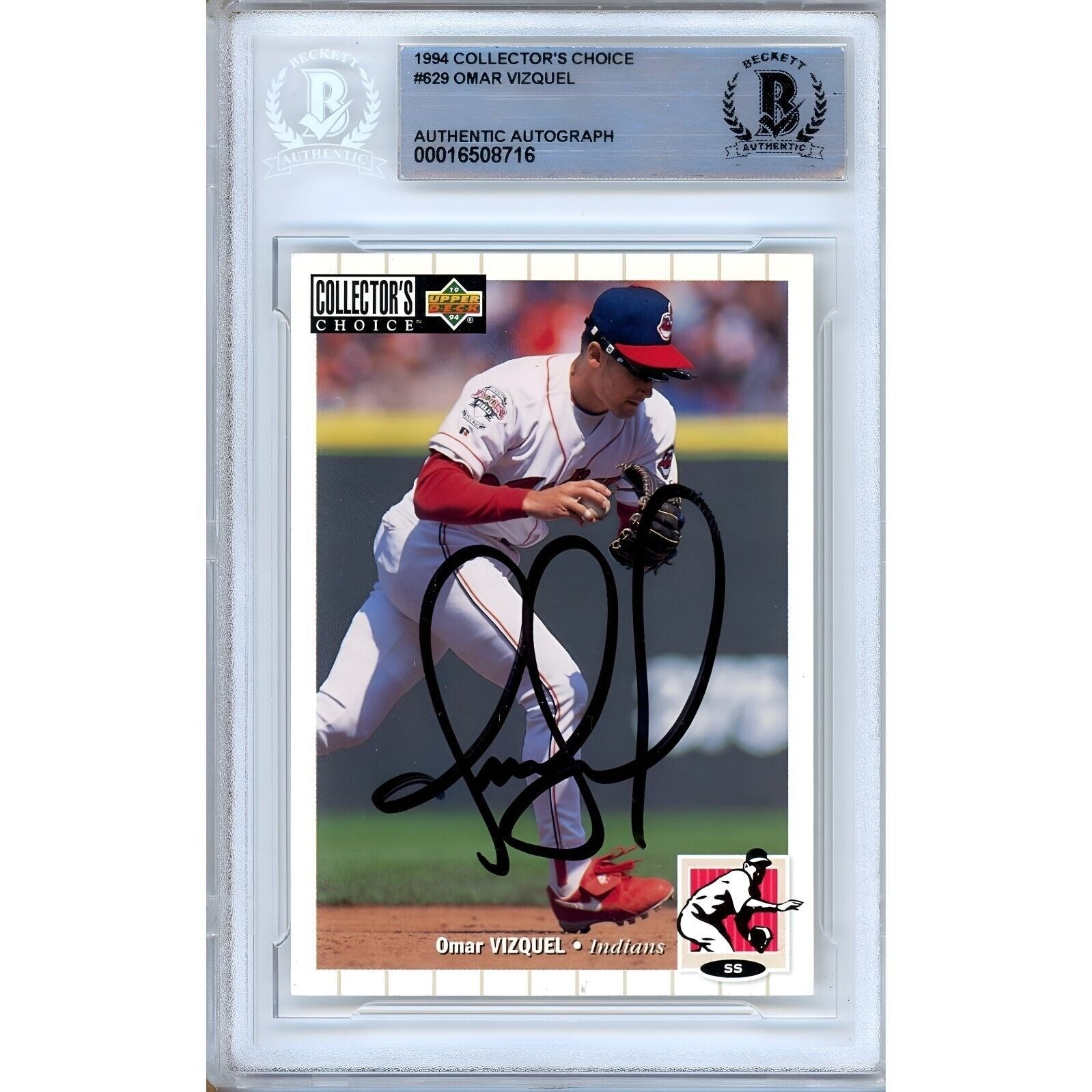Omar Vizquel Cleveland Indians autographed trading card – full view – Beckett COA