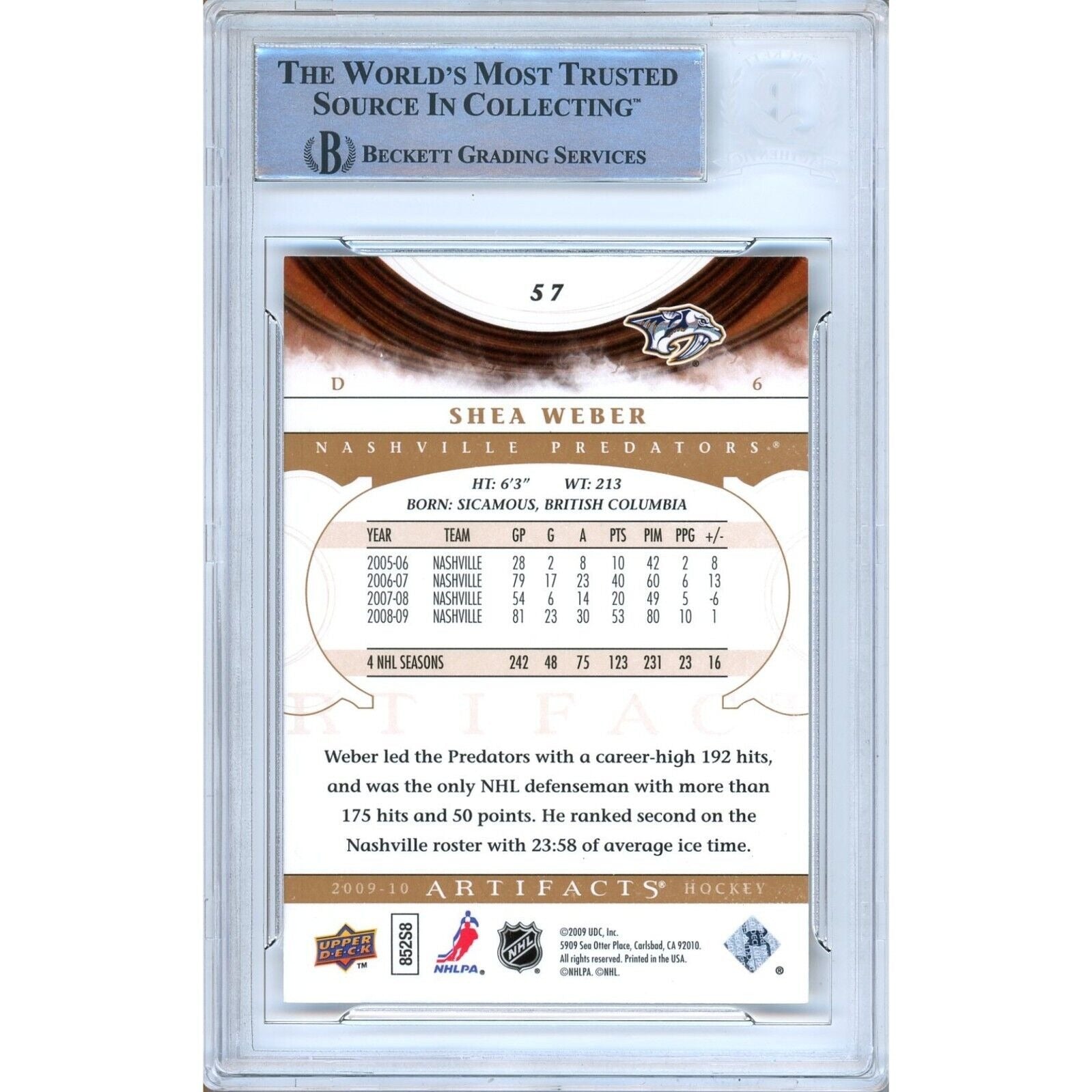 Shea Weber Nashville Predators signed trading card – signature close-up – Beckett COA