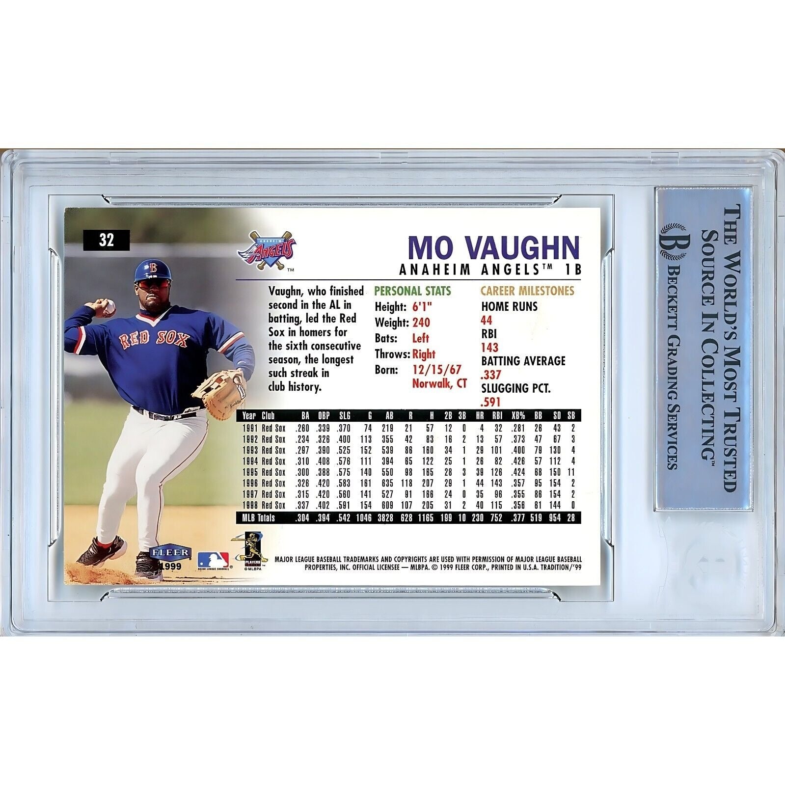 Mo Vaughn Boston Red Sox signed trading card – signature close-up – Beckett COA