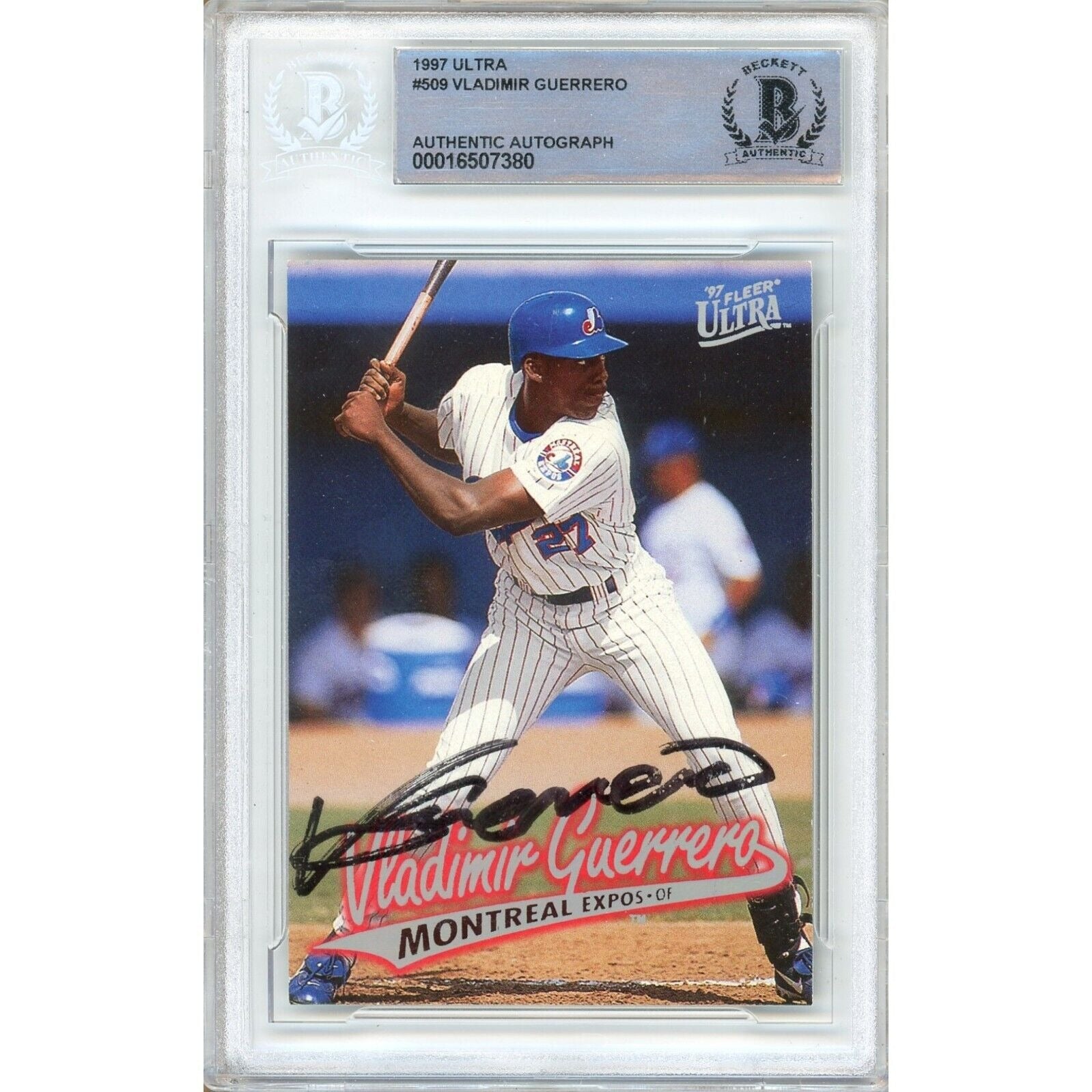 Vladimir Guerrero Montreal Expos autographed trading card – full view – Beckett COA