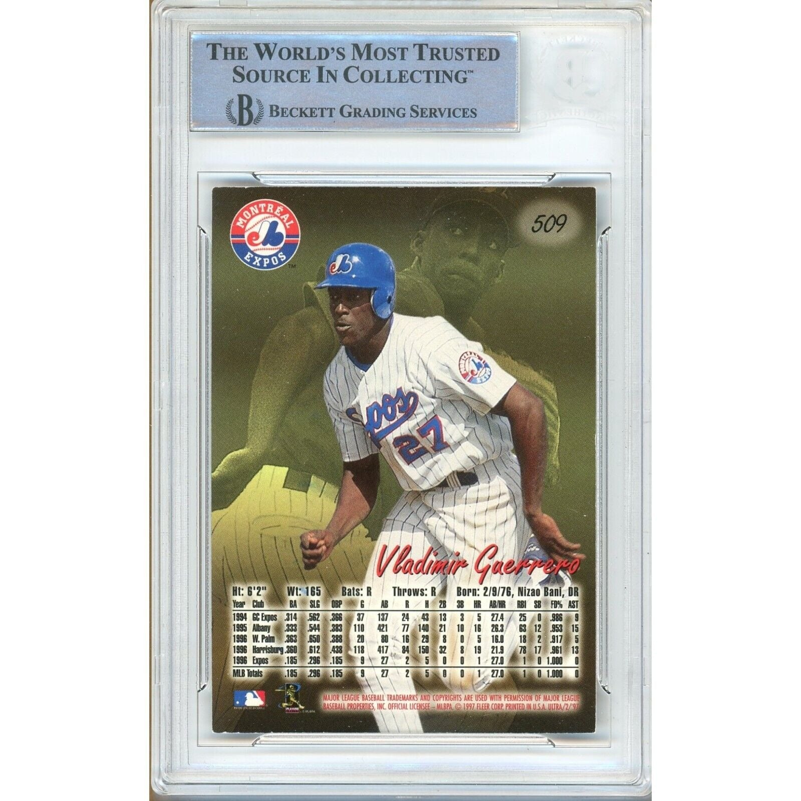 Vladimir Guerrero Montreal Expos signed trading card – signature close-up – Beckett COA