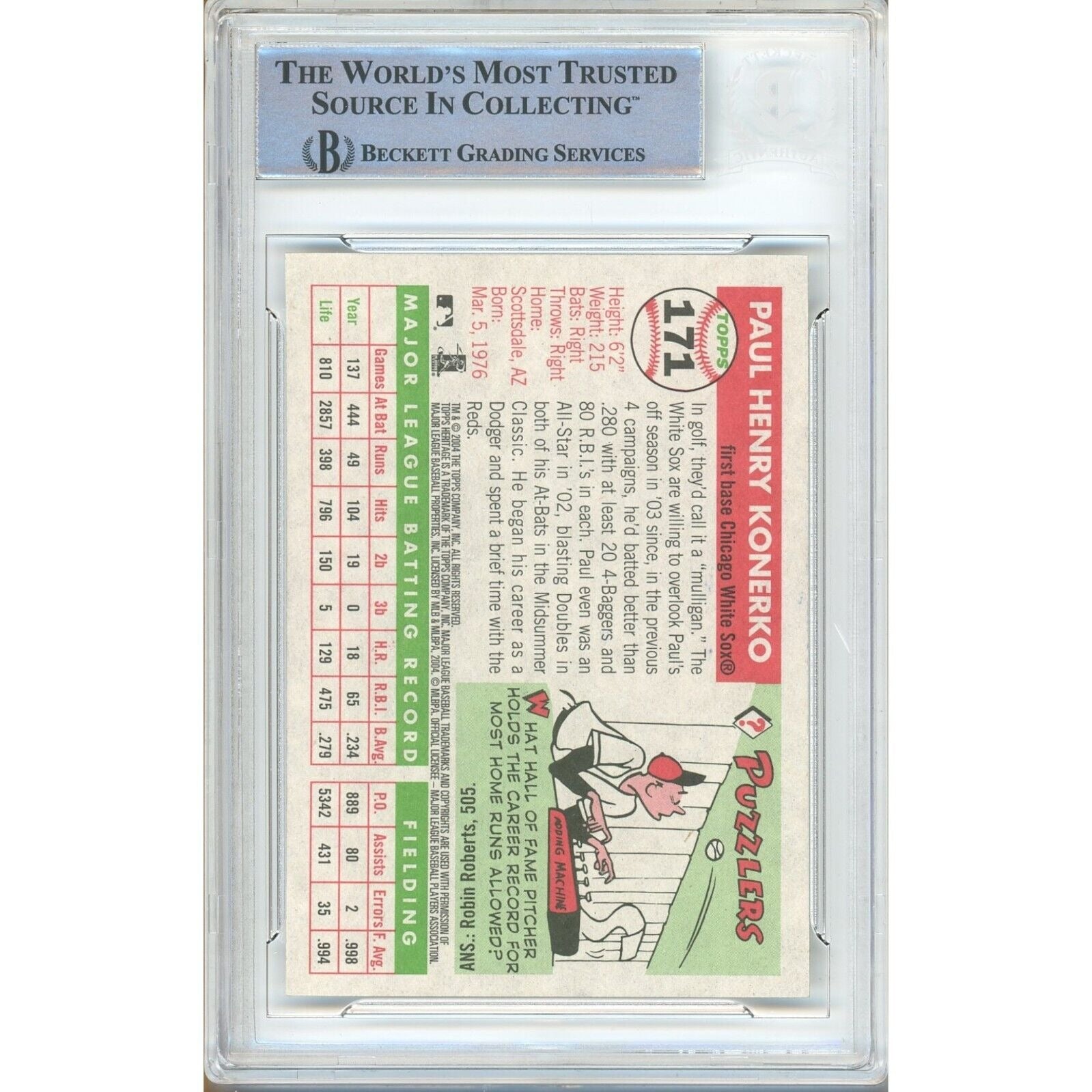 Paul Konerko Chicago White Sox trading card autograph – angled display – Beckett COA