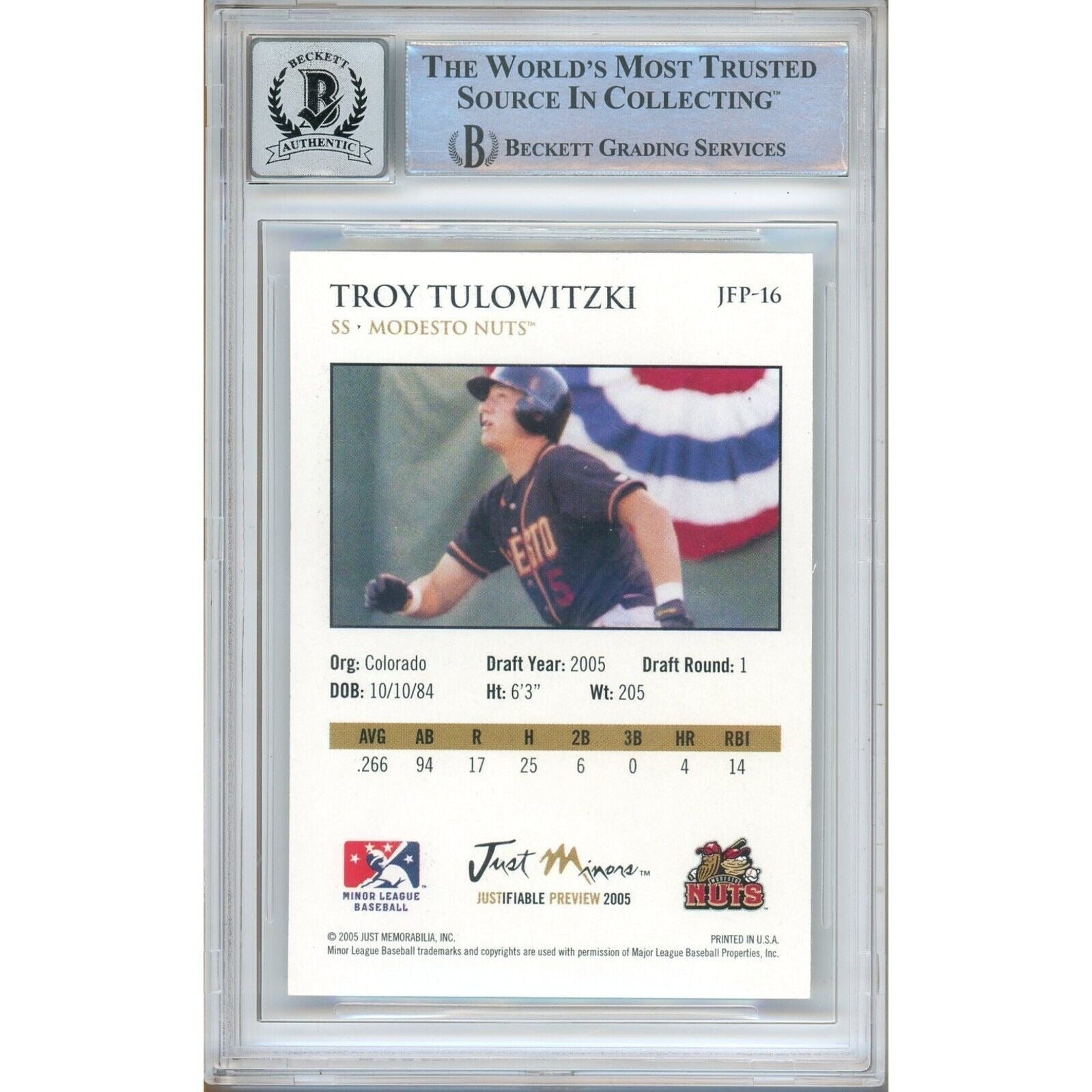 Troy Tulowitzki Colorado Rockies signed trading card – signature close-up – Beckett COA