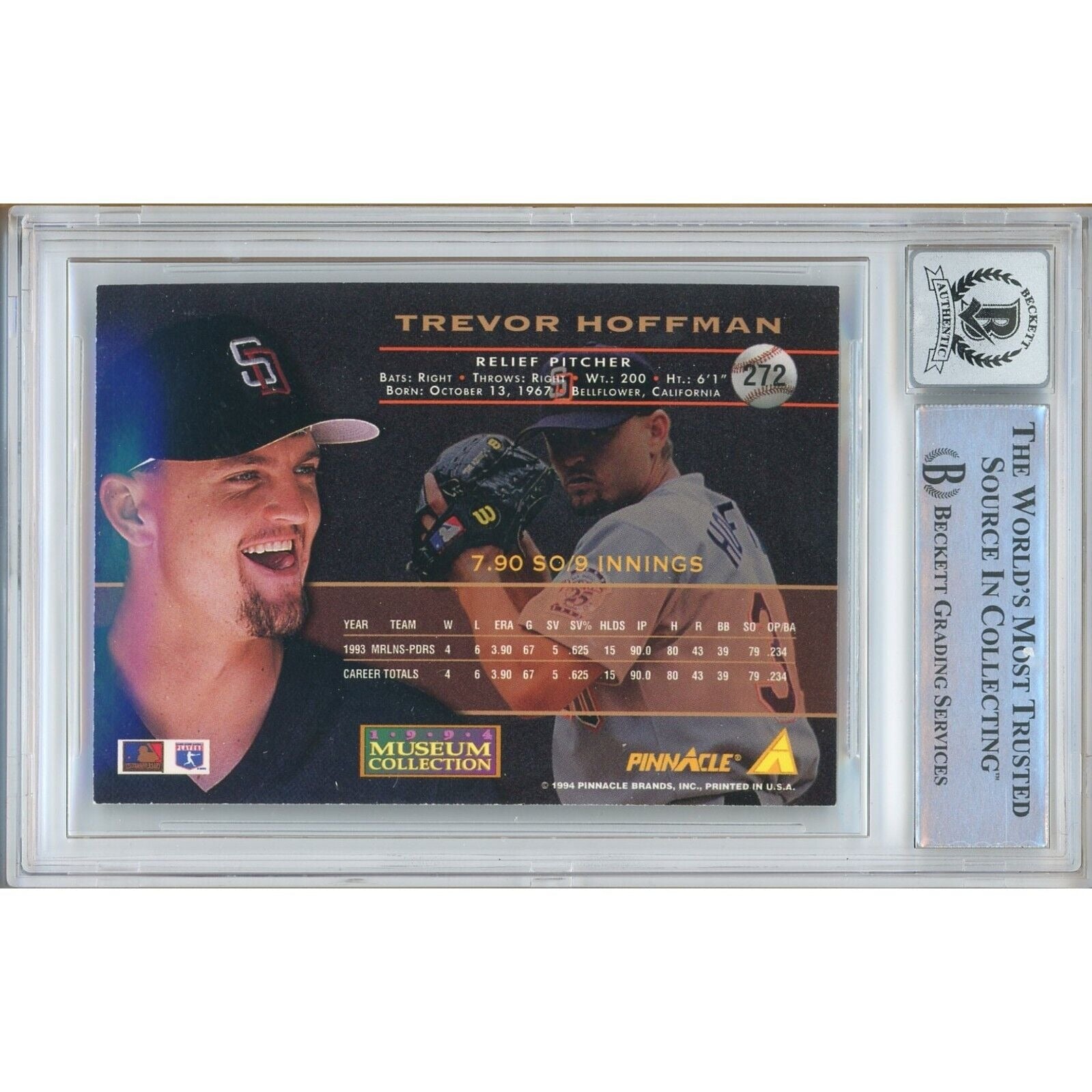 Trevor Hoffman San Diego Padres signed trading card – signature close-up – Beckett COA