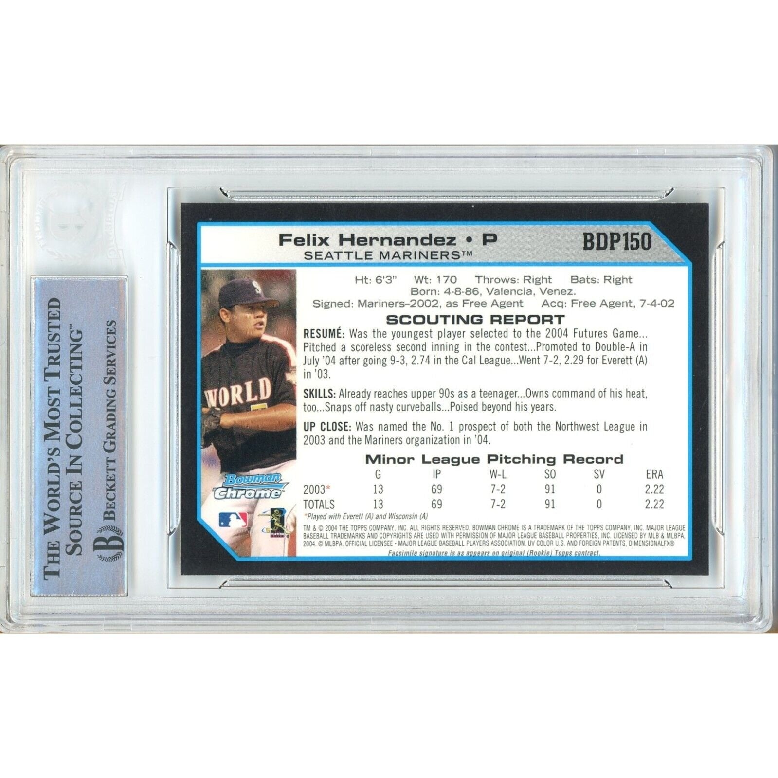 Felix Hernandez Seattle Mariners signed trading card – signature close-up – Beckett COA