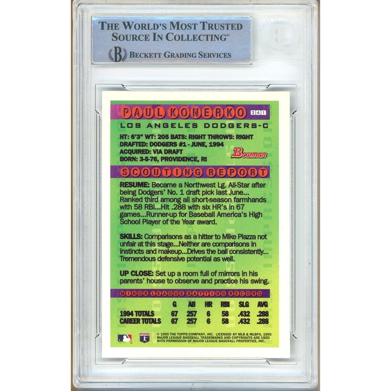 Paul Konerko Los Angeles Dodgers signed trading card – signature close-up – Beckett COA