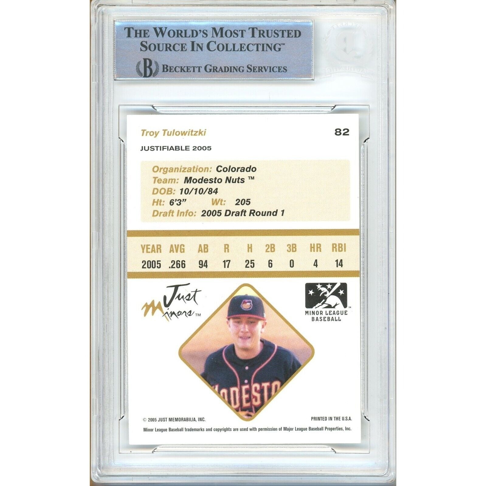 Troy Tulowitzki Colorado Rockies signed trading card – signature close-up – Beckett COA