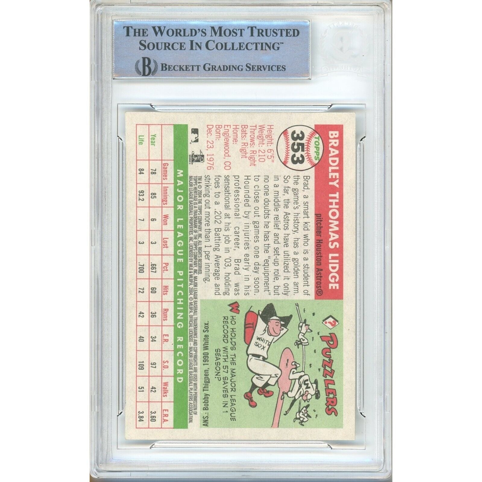 2004 Topps #353 Brad Lidge Houston Astros Auto Trading Card – Beckett BAS