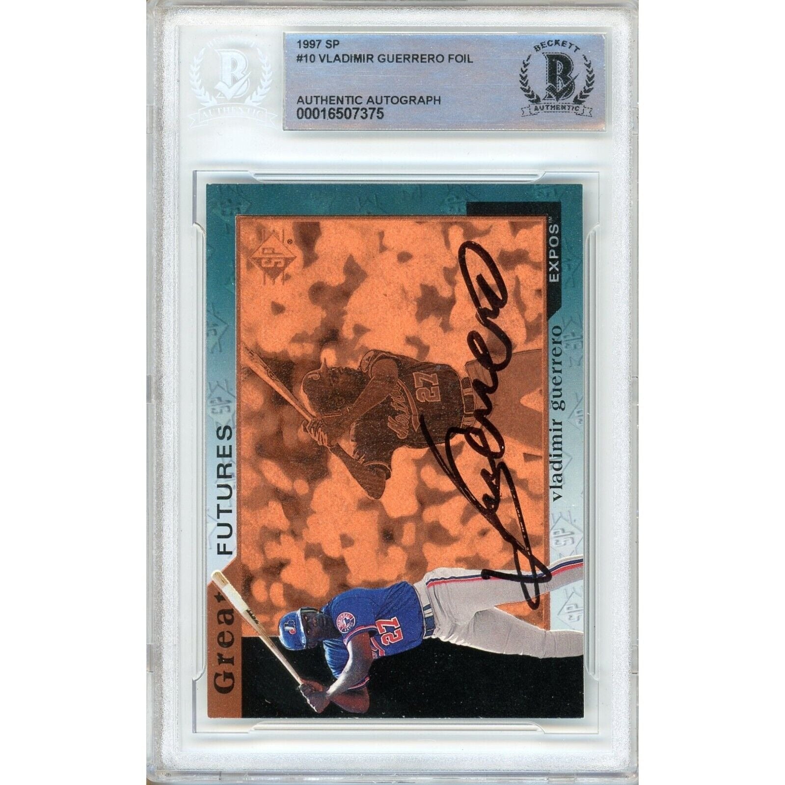Vladimir Guerrero Montreal Expos signed trading card – signature close-up – Beckett COA