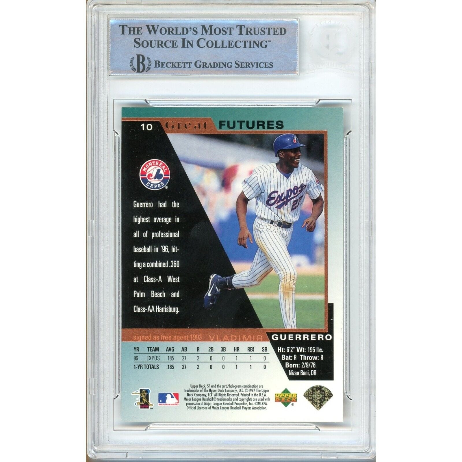 Vladimir Guerrero Montreal Expos auto trading card – authentication sticker – Beckett COA