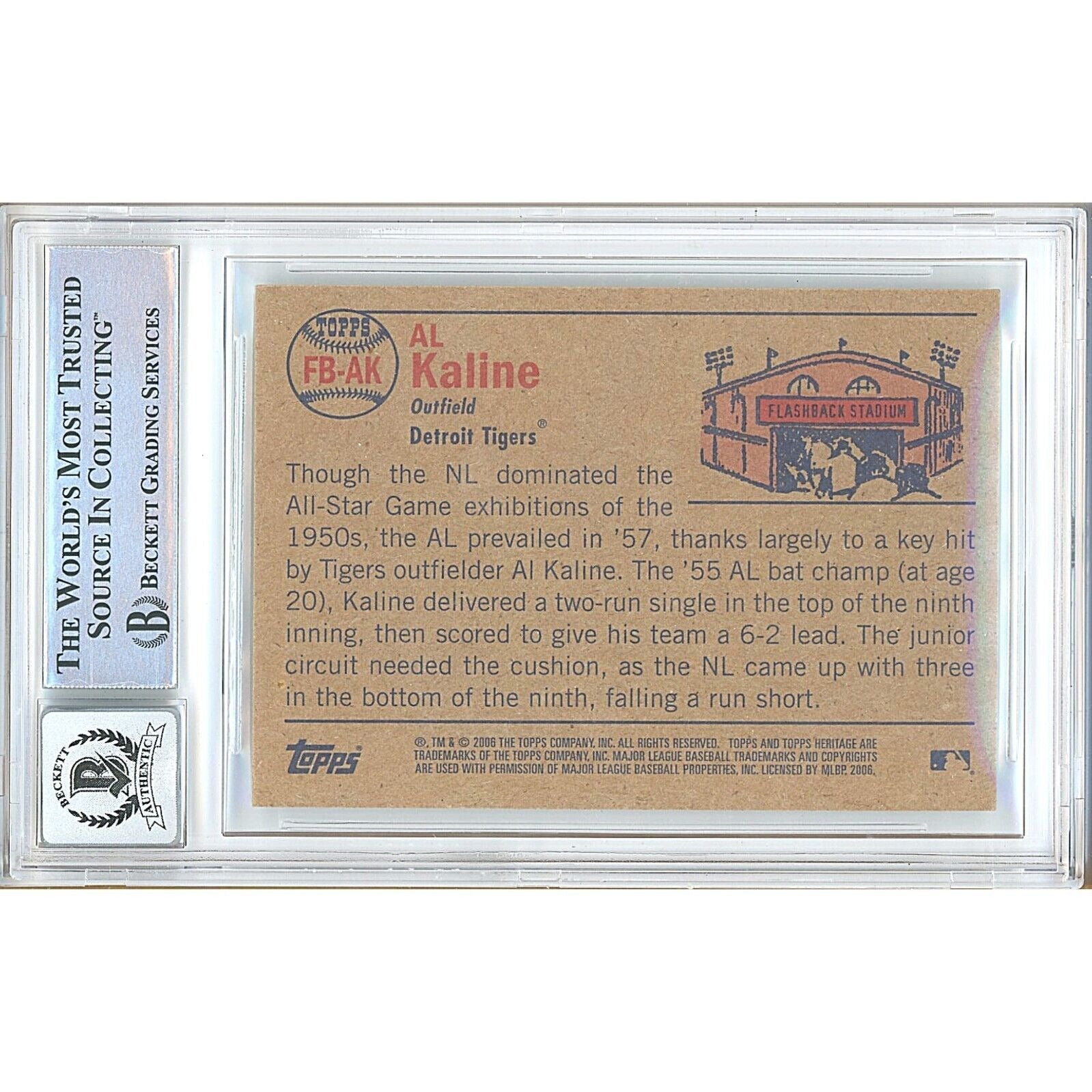 Al Kaline Topps Heritage Flashbacks Signed Trading Card Beckett BGS