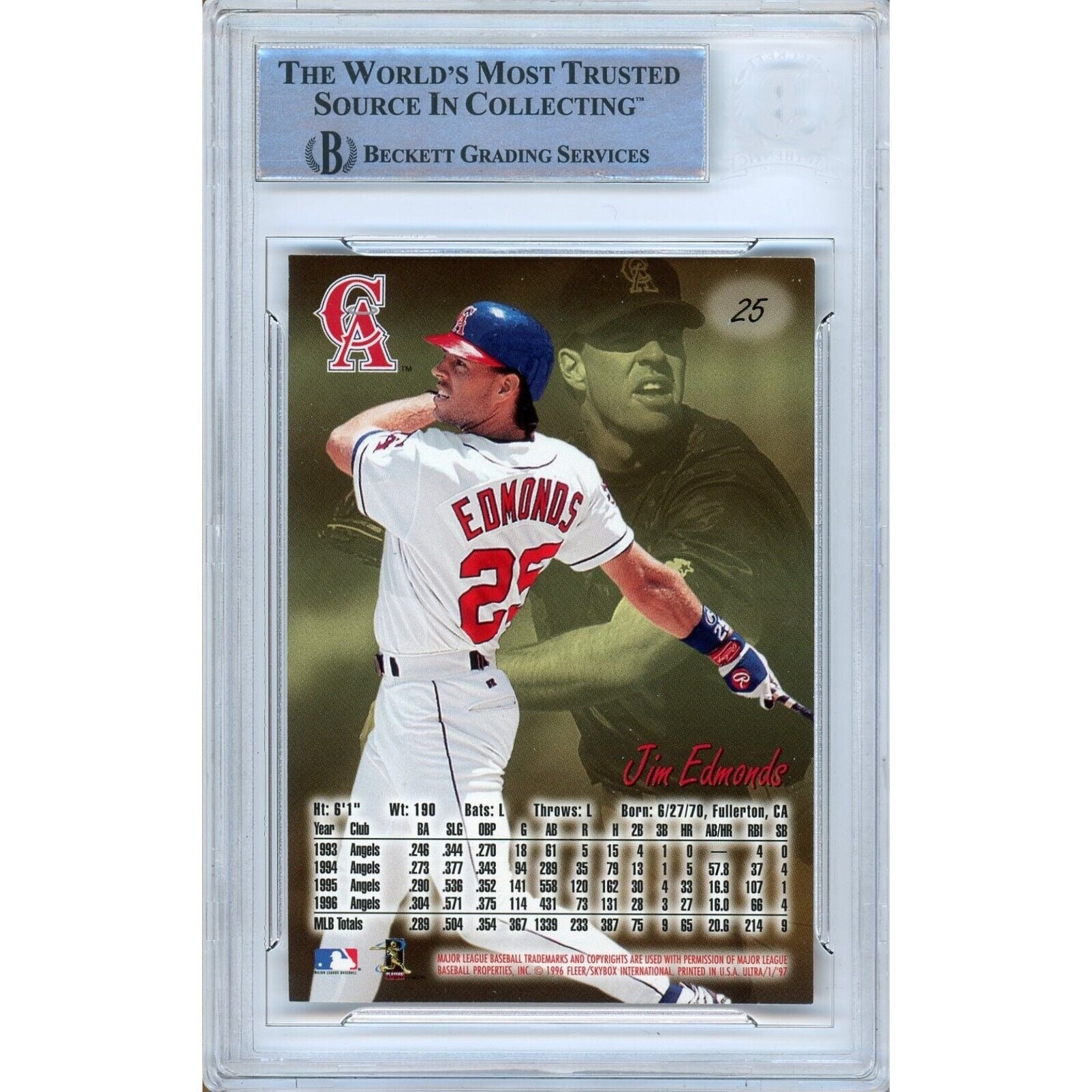 1997 Fleer Jim Edmonds California Angels Signed Trading Card – Beckett BAS