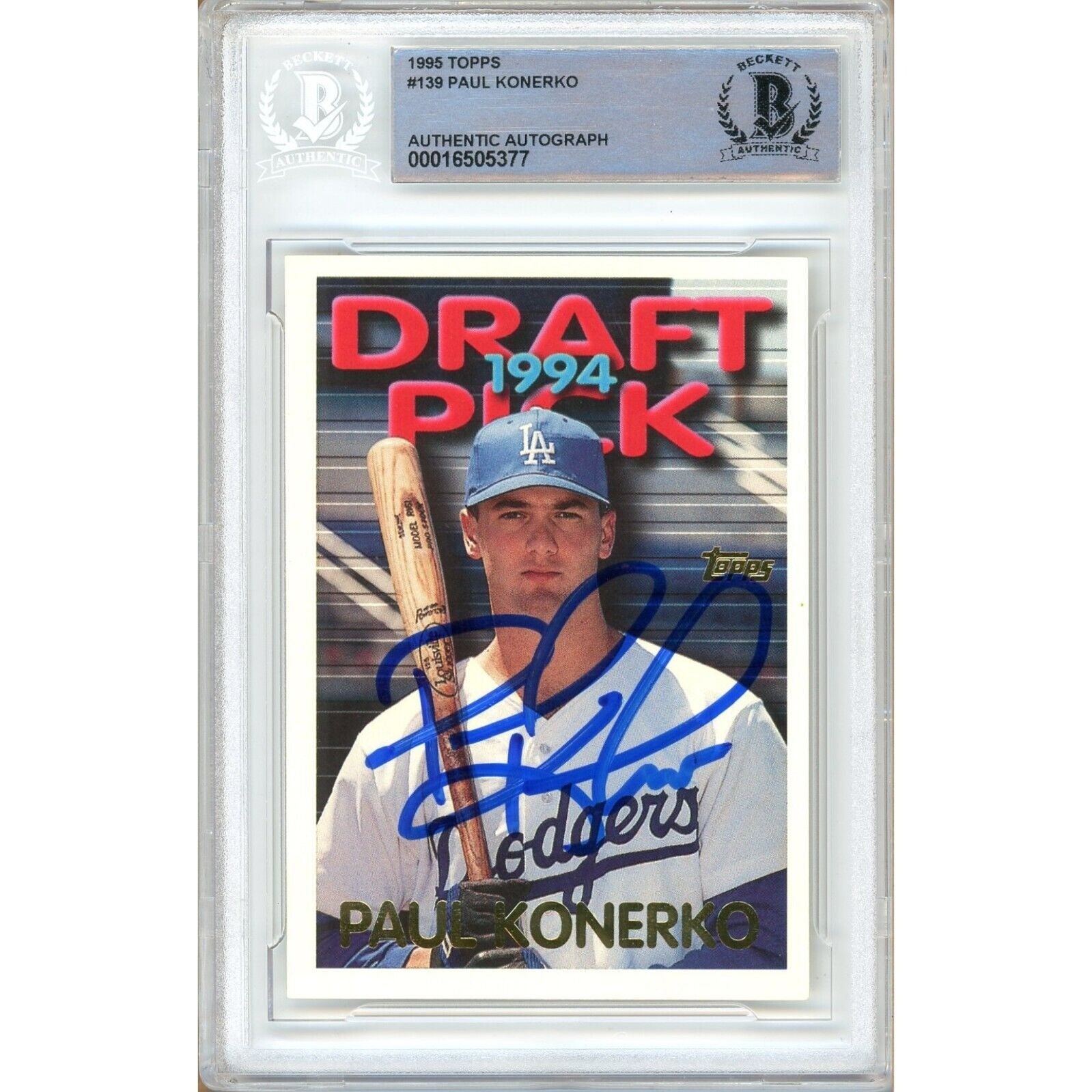 Paul Konerko Los Angeles Dodgers autographed trading card – full view – Beckett COA