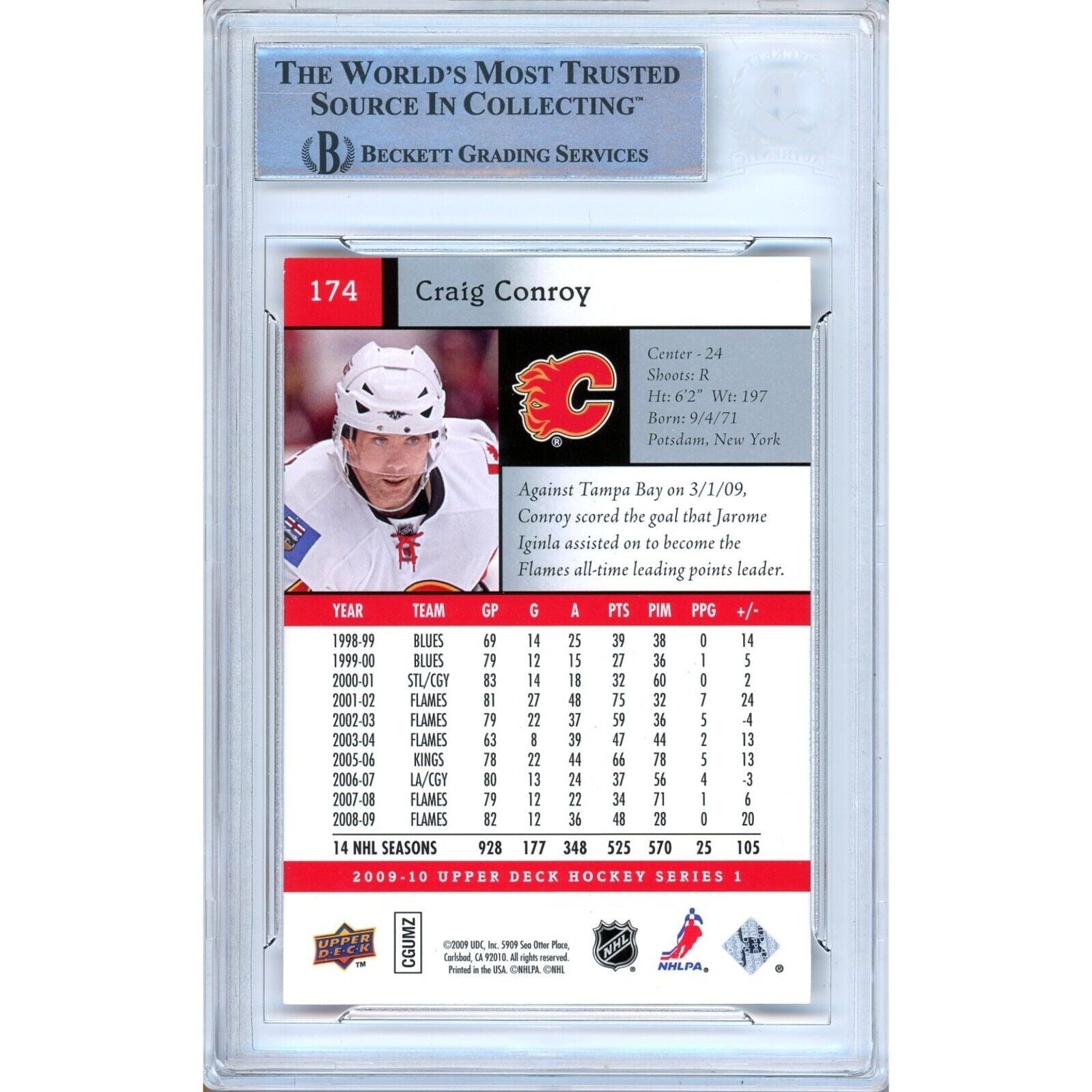 2009 Upper Deck #174 Craig Conroy Calgary Flames Autograph Trading Card – Beckett BAS