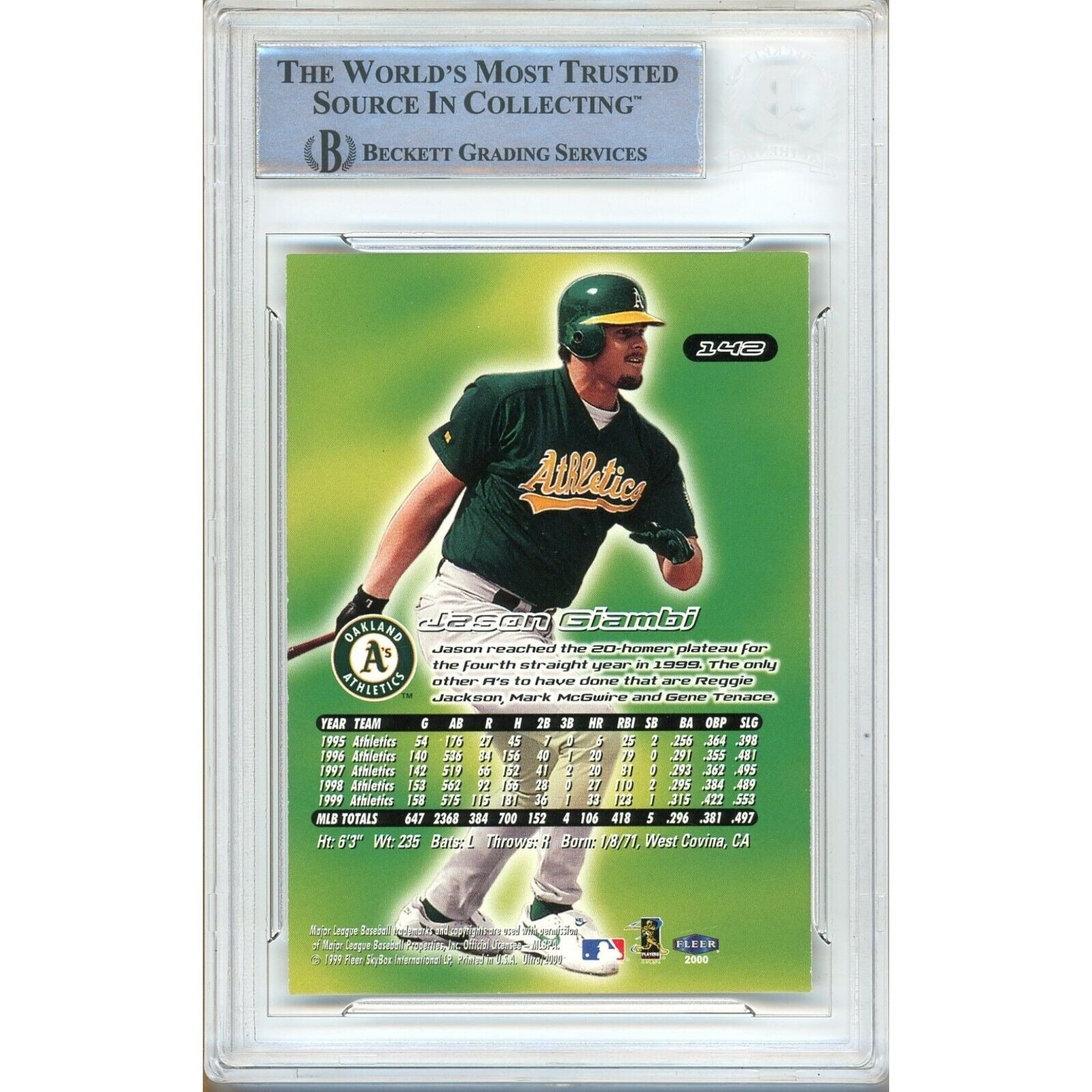 Jason Giambi Oakland Athletics signed trading card – signature close-up – Beckett COA