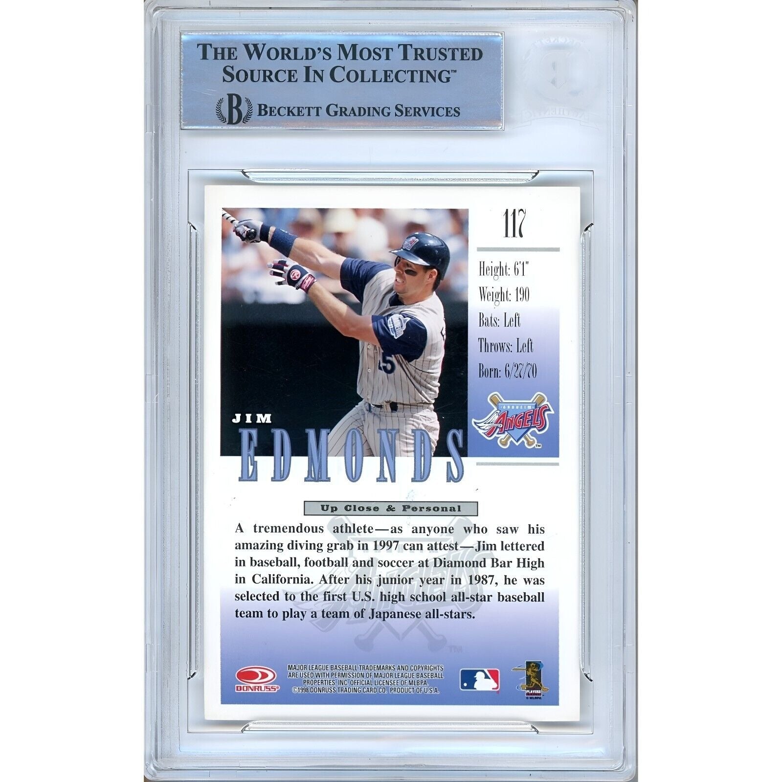 1998 Donruss Jim Edmonds LA Angels Signed Trading Card – Beckett BAS