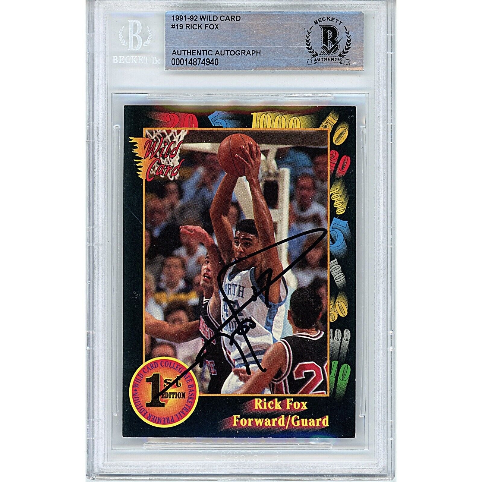 Rick Fox Unc Tar Heels autographed trading card – full view – Beckett COA