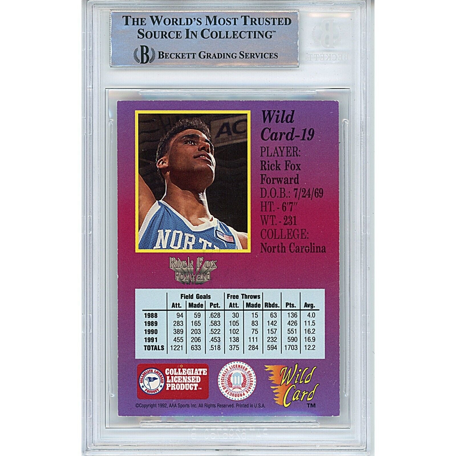 Rick Fox Unc Tar Heels signed trading card – signature close-up – Beckett COA