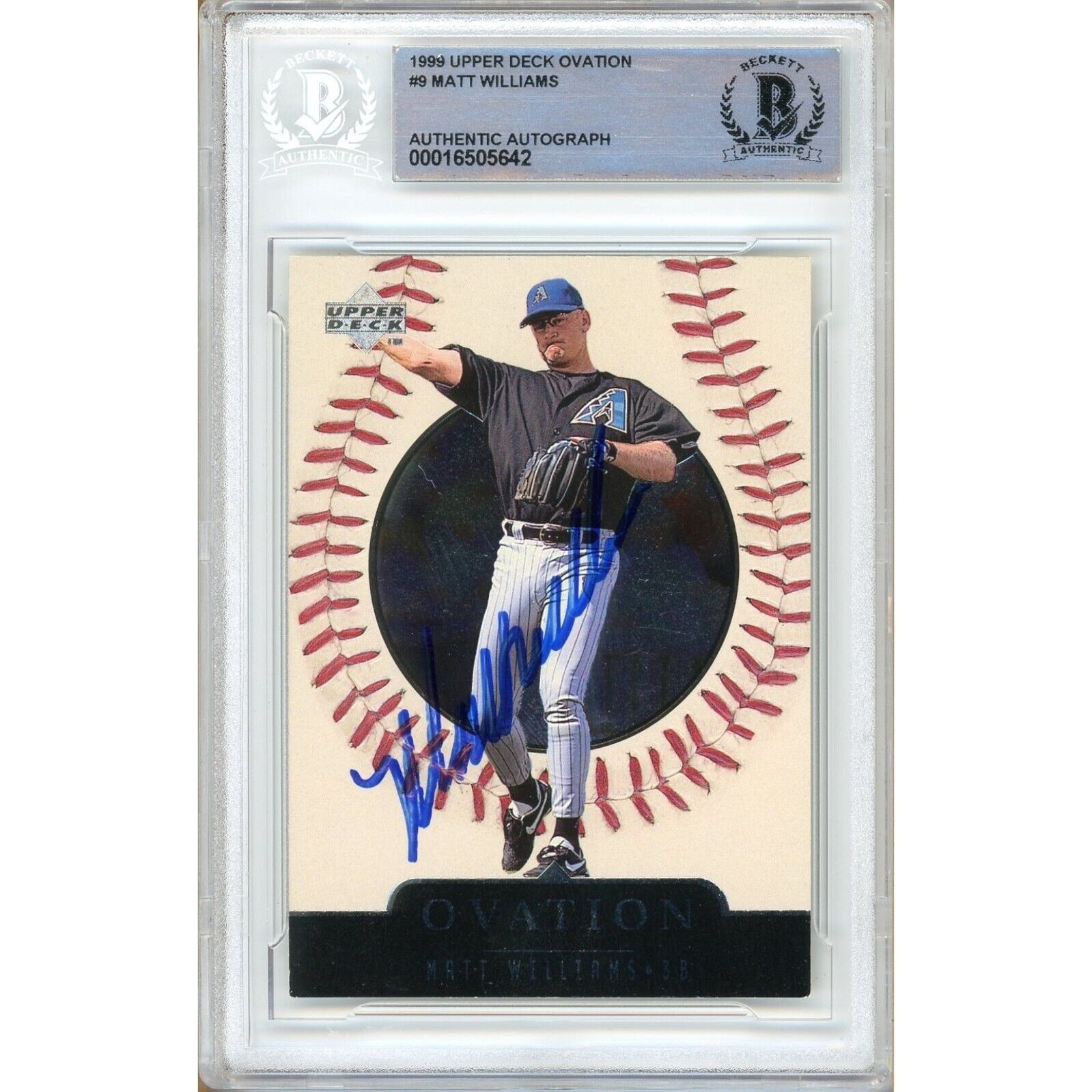 Matt Williams Az Diamondbacks autographed trading card – full view – Beckett COA