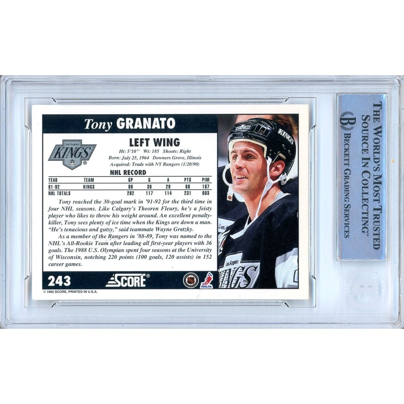 Tony Granato Los Angeles Kings signed trading card – signature close-up – Beckett COA