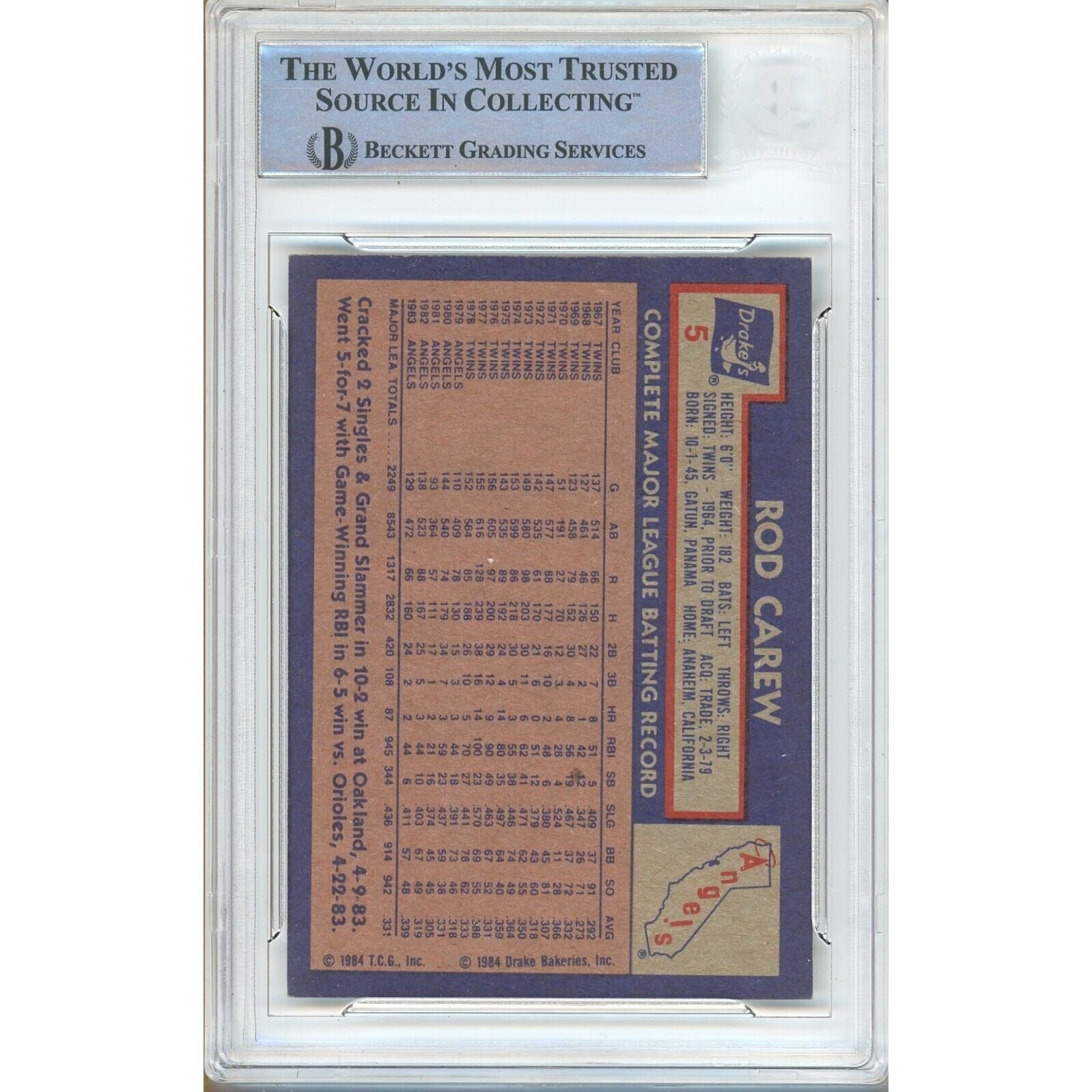 Rod Carew La Angels auto trading card – authentication sticker – Beckett COA