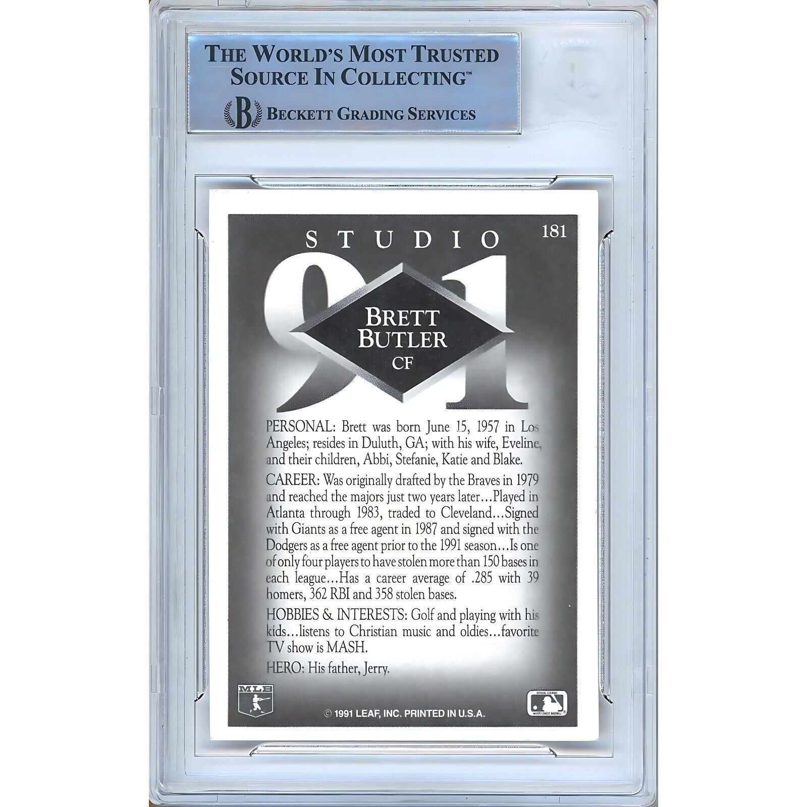 Brett Butler Donruss Studio Signed Trading Card Beckett BAS