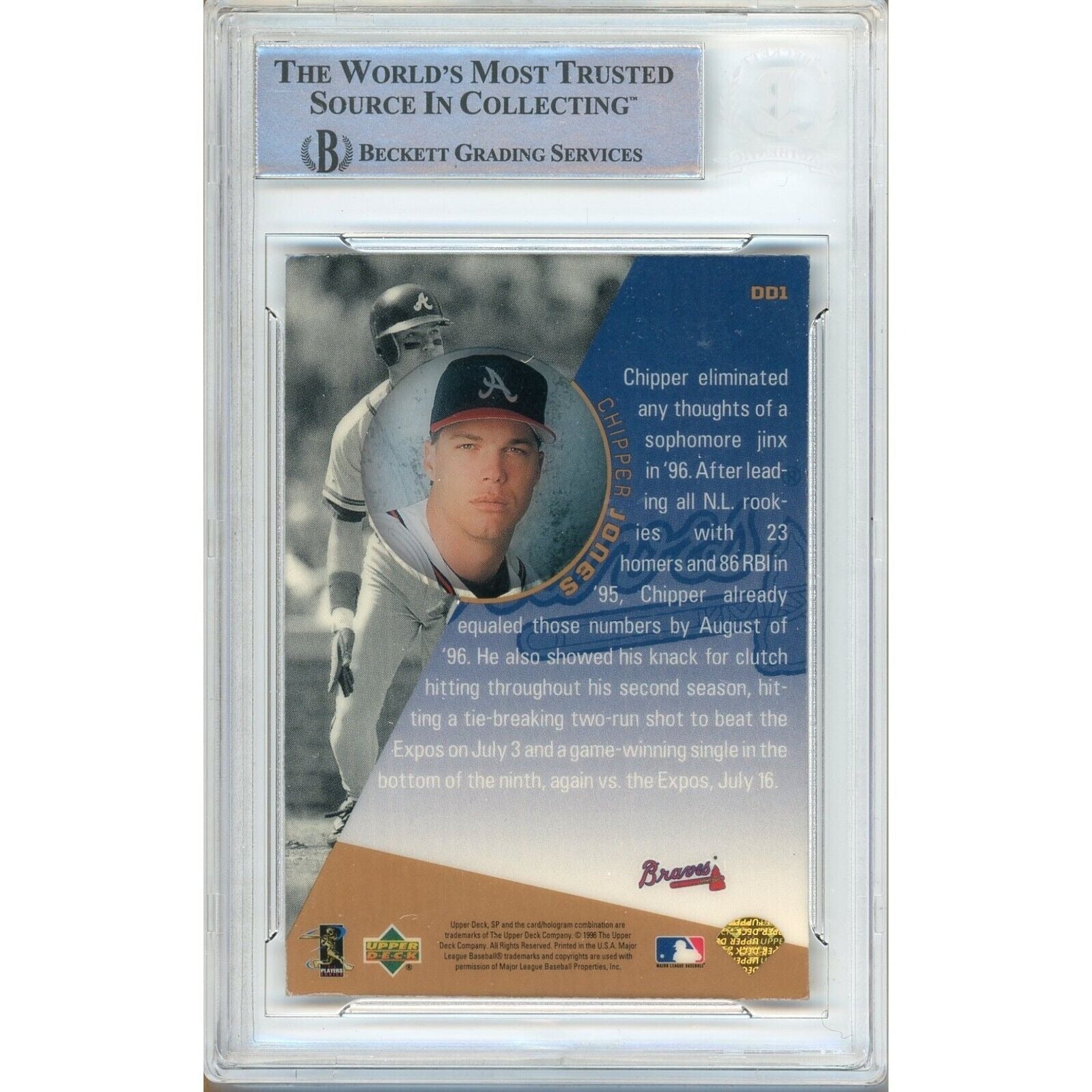 1996 Upper Deck Chipper Jones Atlanta Braves Signed Trading Card – Beckett BAS